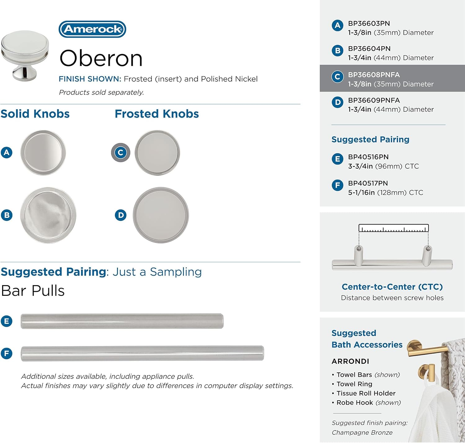 Polished Nickel and Frosted Round Cabinet Knob with Mounting Hardware