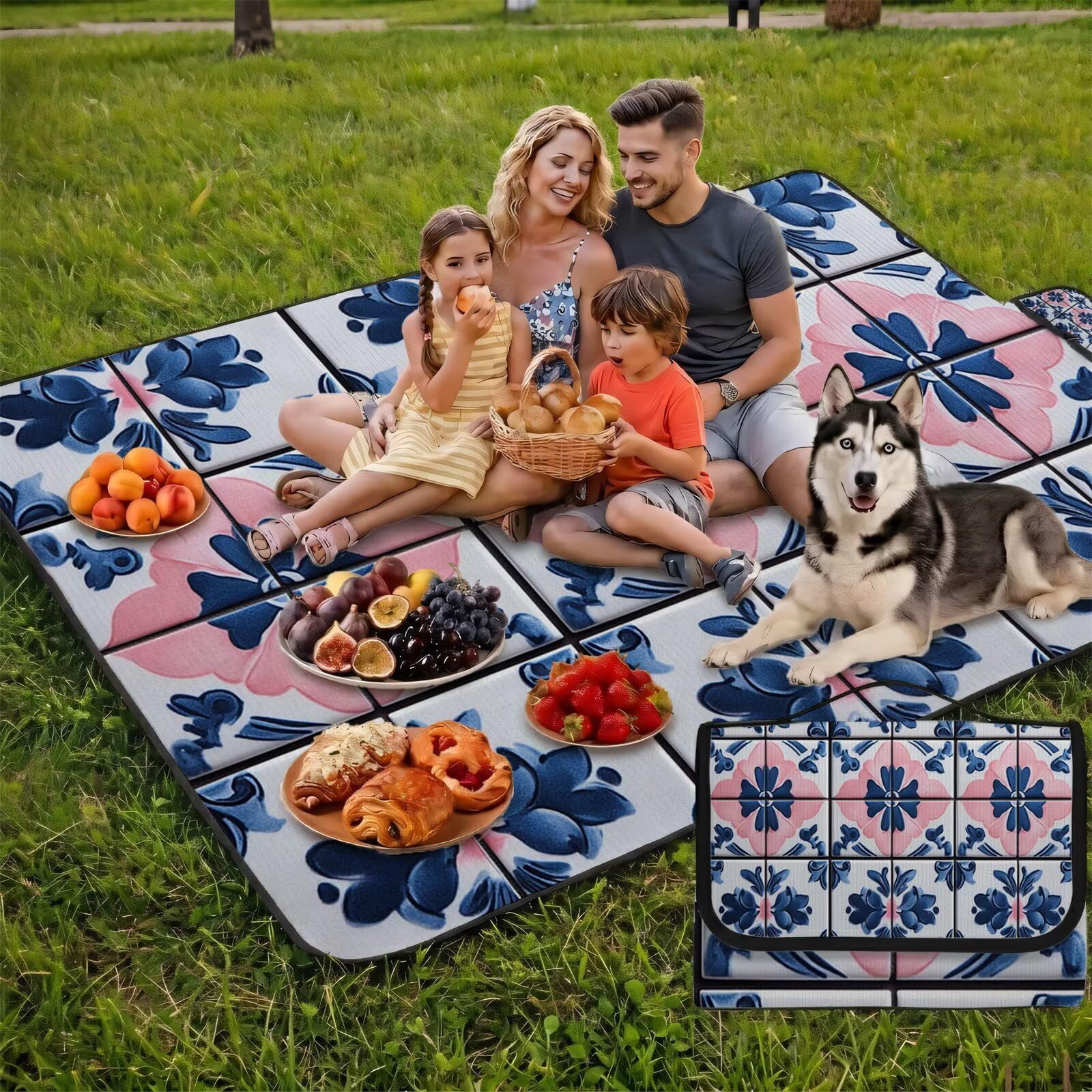 Manta de Picnic 150x200 cm, Bohemia Manta Picnic Impermeable, a Cuadros Esterilla de Playa Alfombra de Exterior, Picnic Blanket Plegable con Asa para Camping, Jardín, Césped, Playa, Senderismo FZ-162