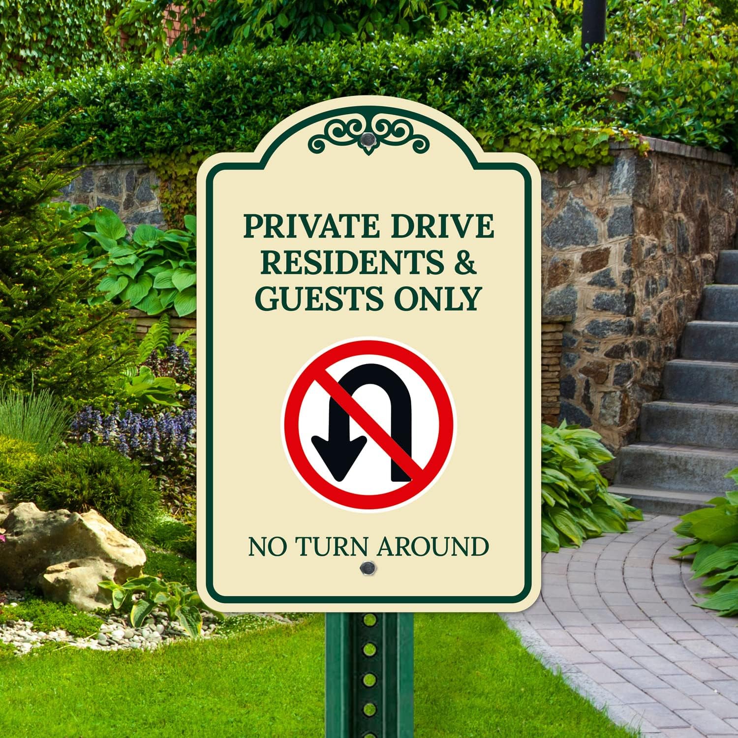 Private Drive Residents and Guests Only No Turn Around Décor Sign, Green Light, 12x18 Inches, ACM, Fade Resistant, Made in USA