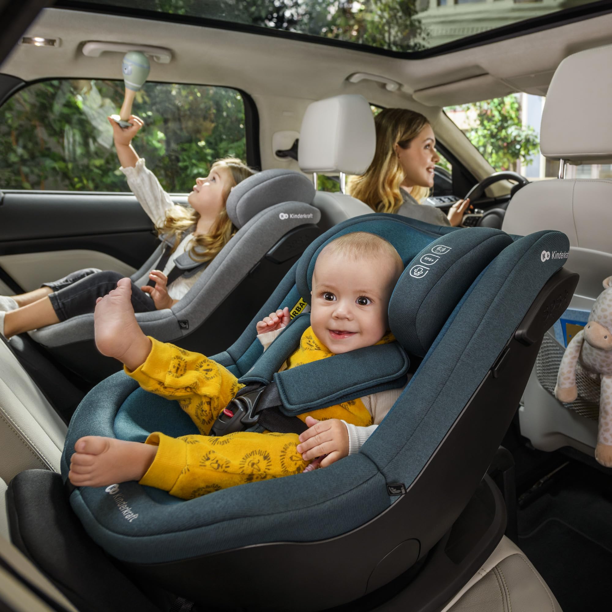 Kinderkraft I-GUARD i-size 40-105 cm Kindersitz mit Isofix base und Stützfuß, speziellen Sicherheitssystemen, Reboarder 360 grad drehbar, Reclining, Kopfstütze mit einer Hand einstellen, Grau