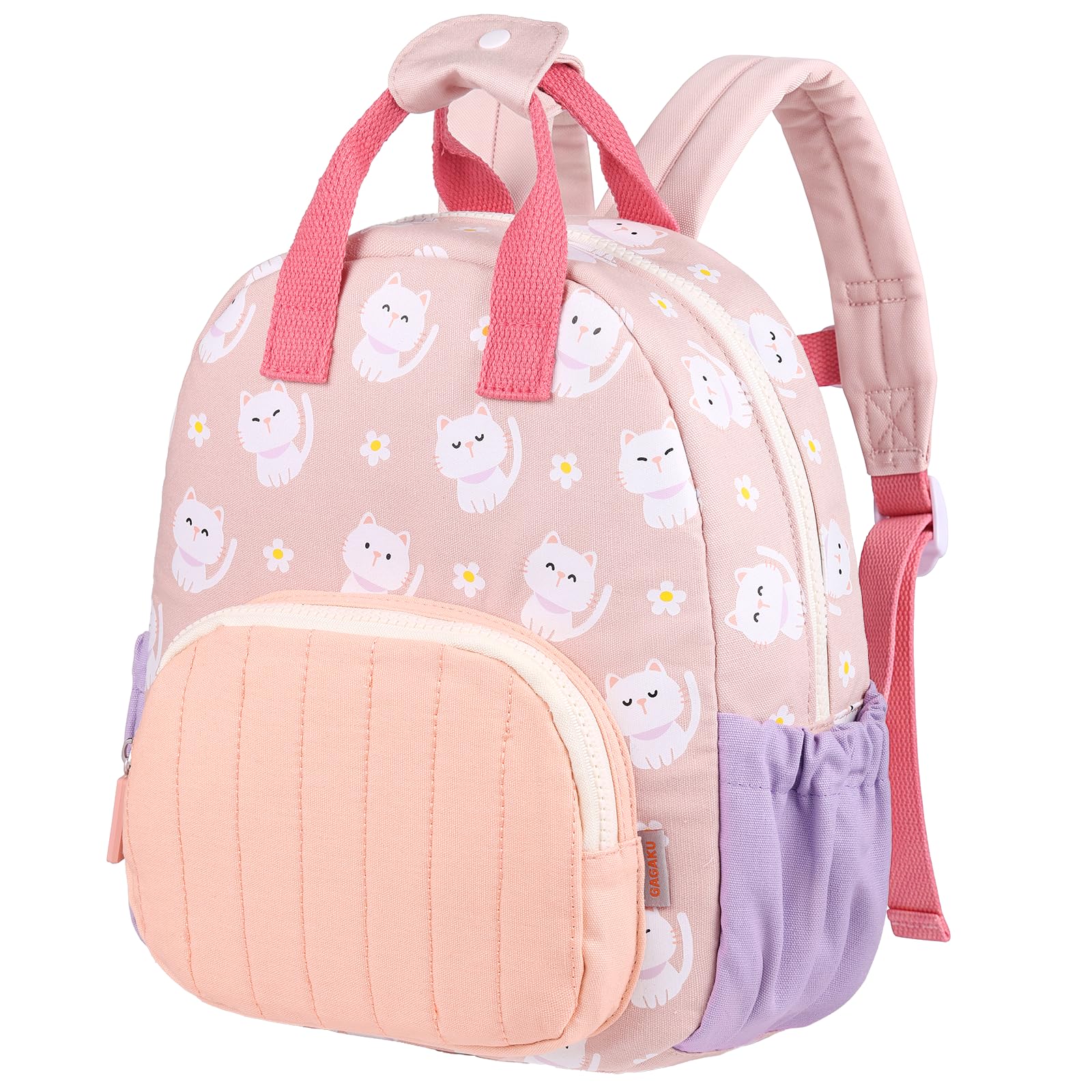 GAGAKU Zaino Bambina Zainetto Asilo Bambina Apertura a Zip Tracolla con Tasche Laterali Regolabile 2-5 anni 30 cm Zaino Gita Scolastica Zaino Ragazza Regalo di Compleanno - Gatto Rosa
