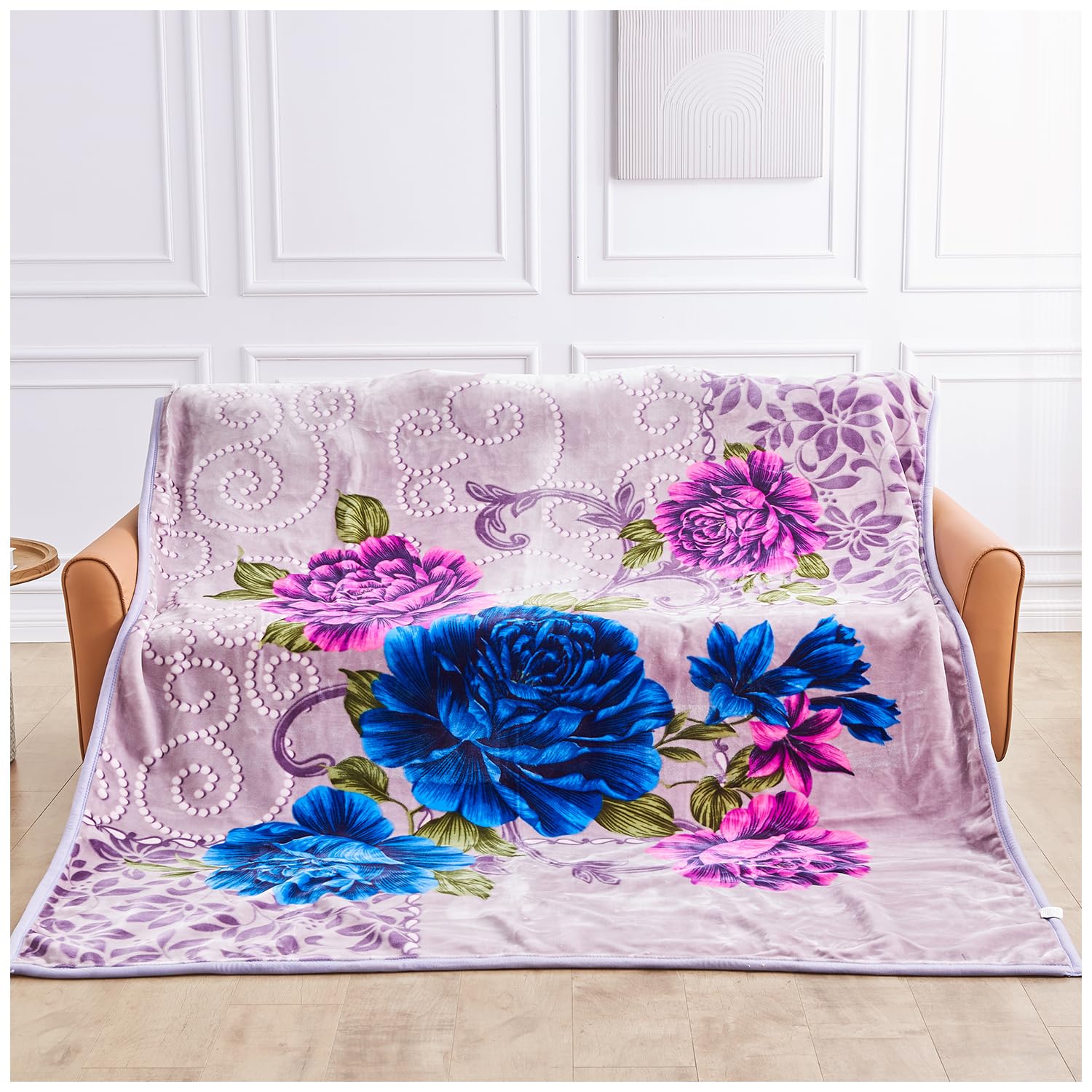 GC GAVENO CAVAILIA Reversible Floral Weighted Blanket For Adult (200 X 240 Cm) - 2 Ply Sherpa Fleece Insomnia Stress Fleece Bed Throw Blanket 4Kg - Fluffy Fleece Polyester Heavy Weight Bed Blanket