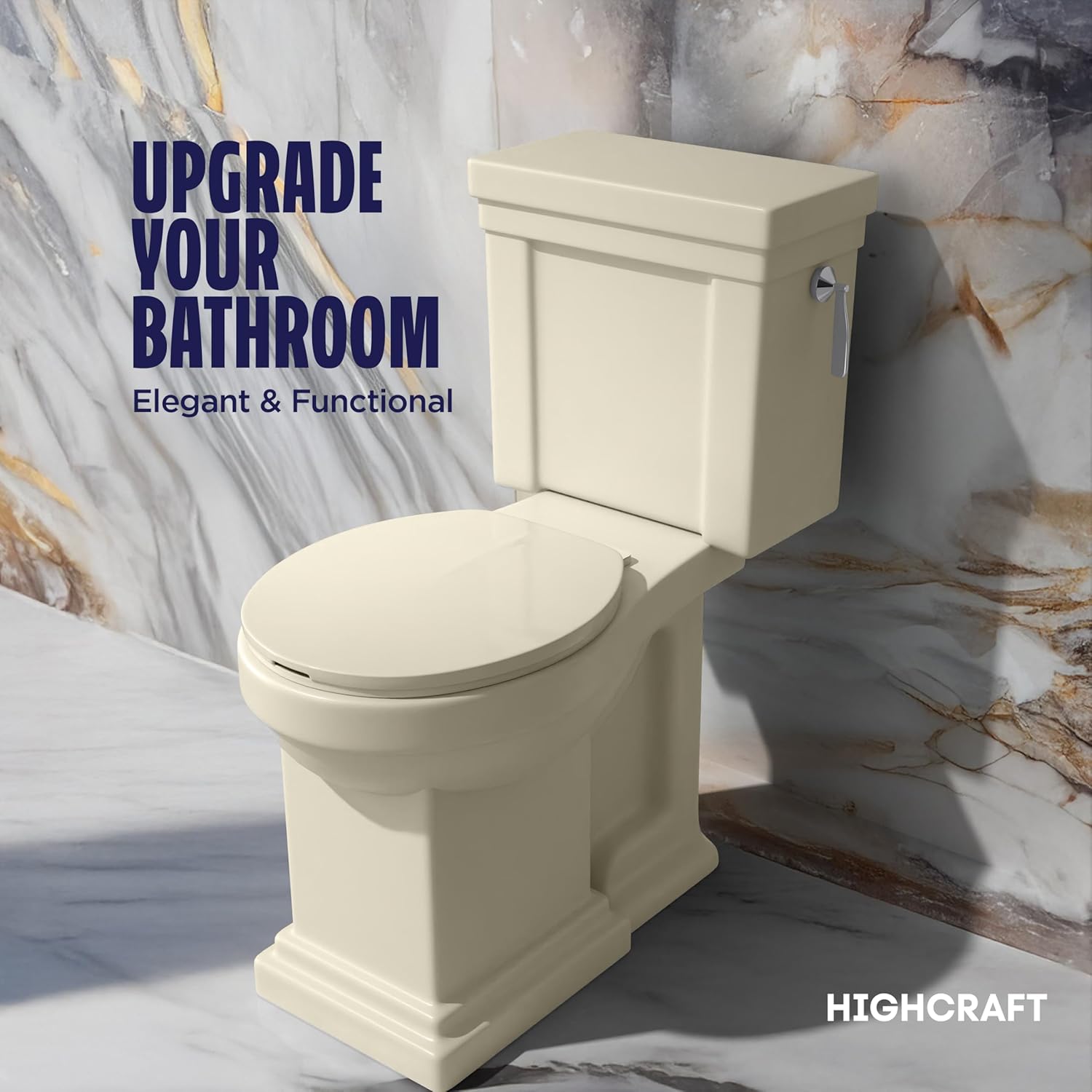 Highcraft B1TSPR Round Plastic Toilet Seat with Adjustable Hinge, Bone