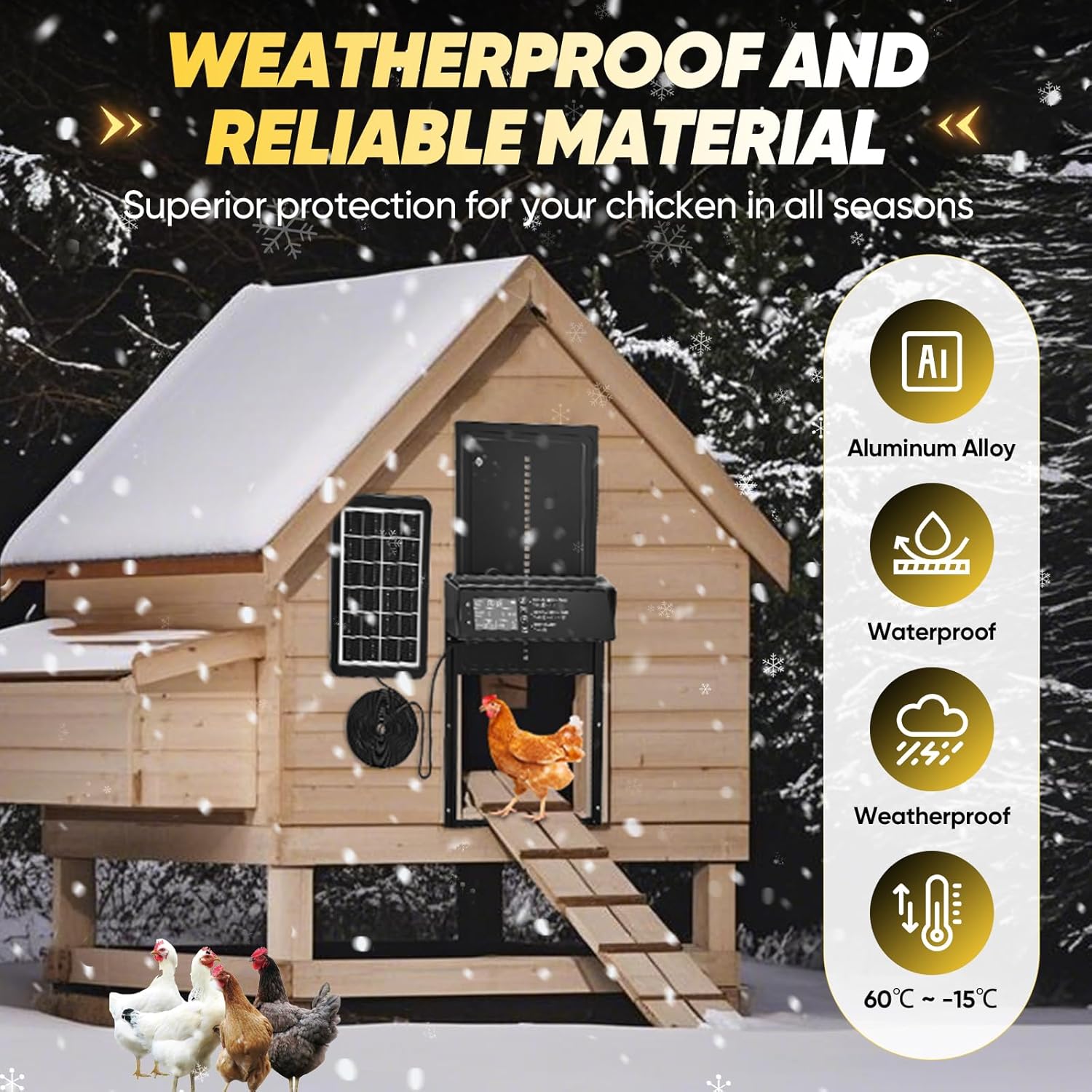 Weatherproof and durable materials of the SakerPlus chicken coop door