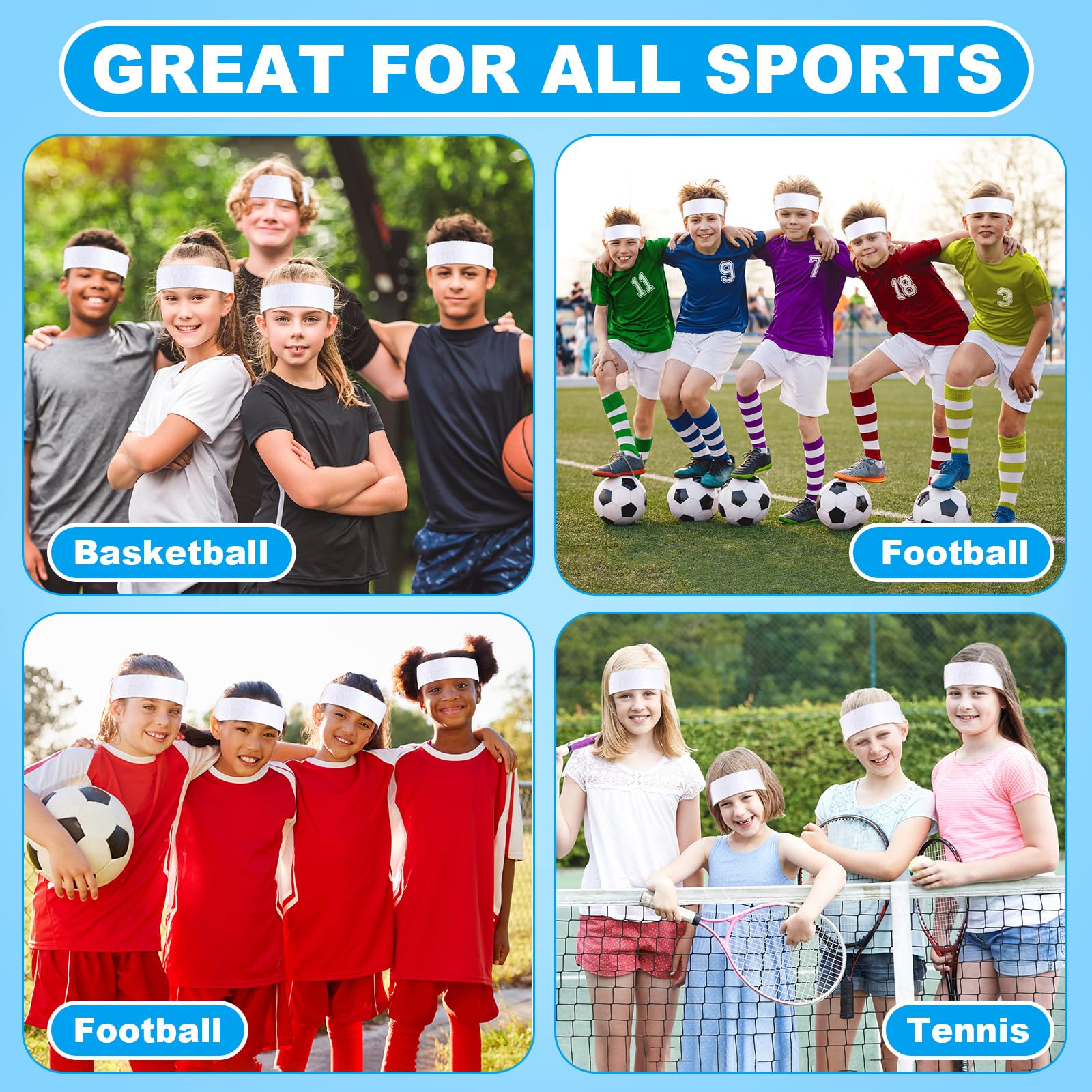 120 Pcs Kids Sports Sweatbands - Bulk Athletic Headbands For Basketball, Soccer, Yoga & Outdoor Activities