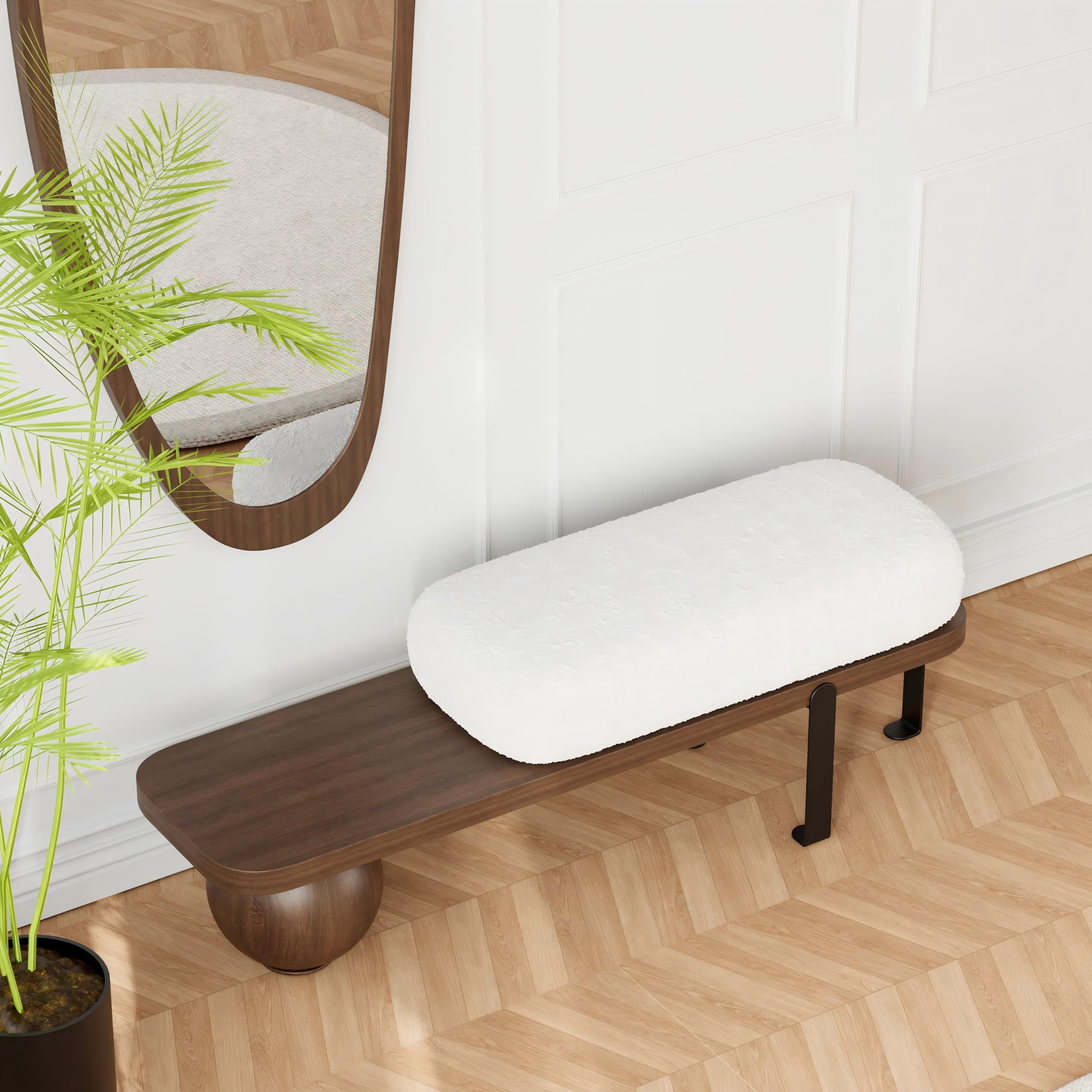 Homary Panca da ingresso, in legno, imbottita, con gambe astratte in metallo, design moderno, per camera da letto, soggiorno e corridoio, 119,9 x 35,1 x 41,9 cm (lunghezza x larghezza x altezza),