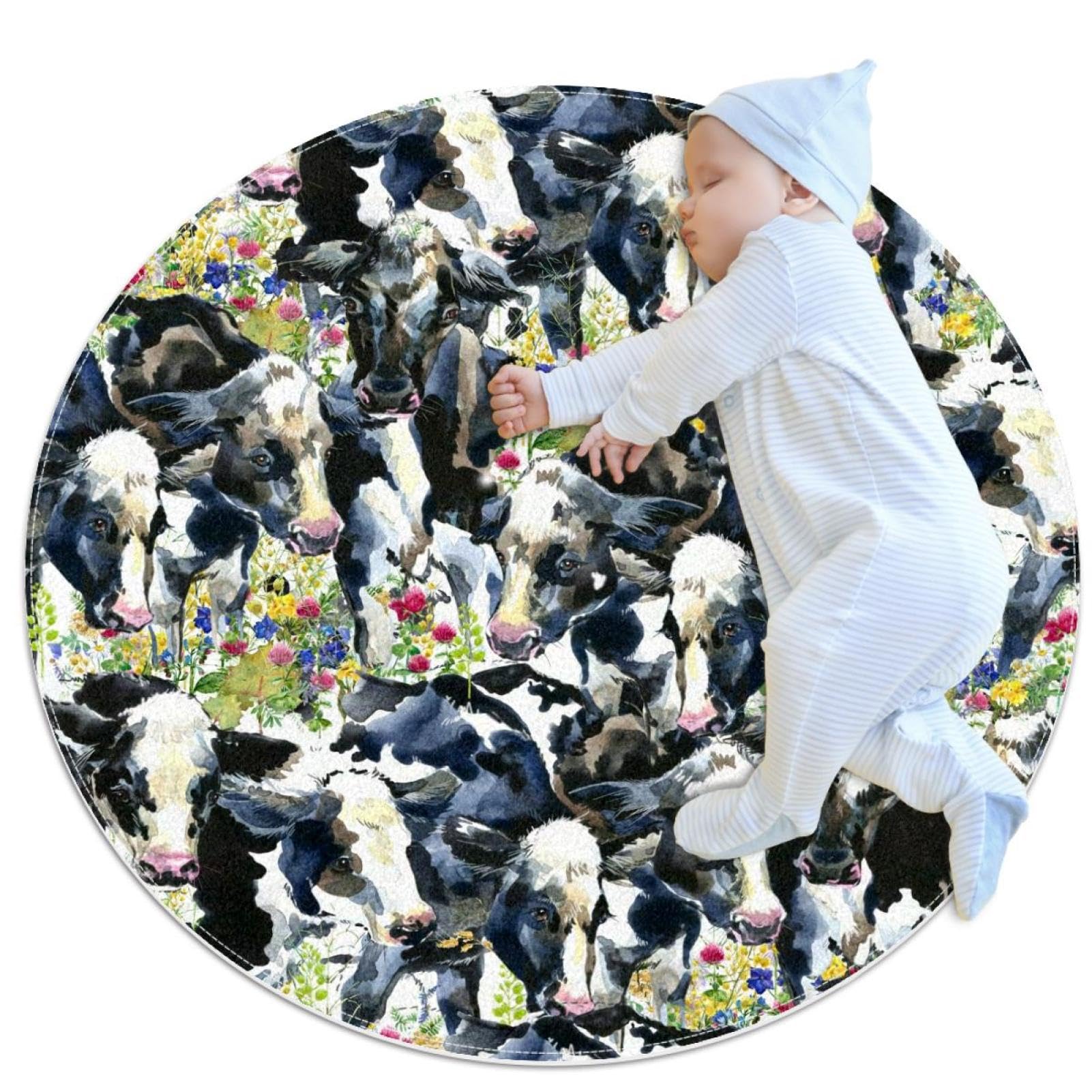 Tapis de salle de bain vache rond 1m antidérapant pour chambre