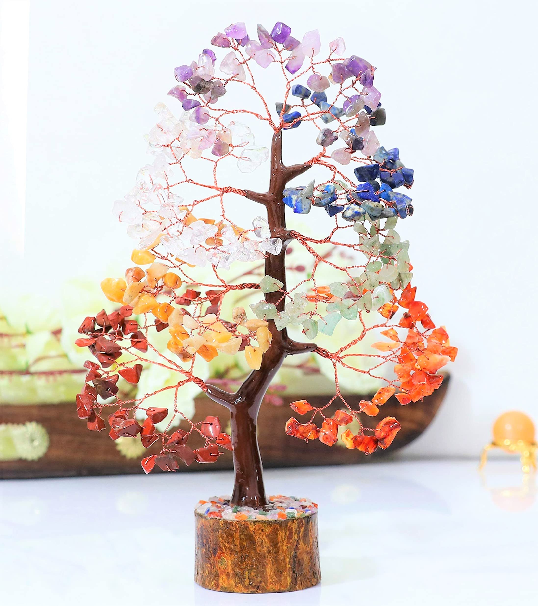 Crocon Sette Chakra Gemstone Tree Feng Shui Figurina Soldi Bonsai Buona Fortuna Reiki Cristalli Guarigione Equilibrio Decorazione Ricchezza Prosperità Tavolo Decorazione Stanza Regalo Dimensioni 10-12