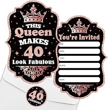 REWIDPARTY 20 Pack Woman 40th Birthday Party Invitation Cards with Envelopes & Stickers, Rose Gold 40th Birthday Shaped Fill-in Invitations 40th Birthday Anniversary Party Invites Supplies Favors
