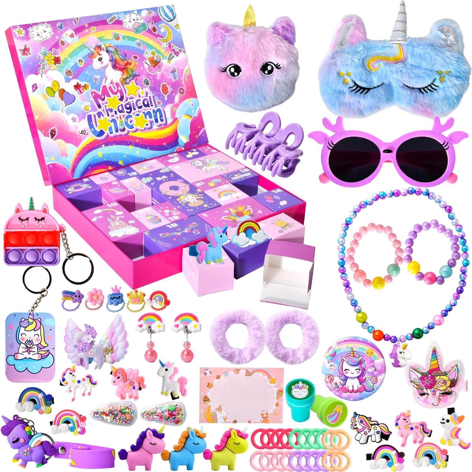 Calendrier de l'Avent Licorne 2025 pour Filles - 24 Jours de Surprises de Noël avec Accessoires à Thème Licorne - Cadeau de compte à rebours de Noël, Déguisement Quotidien Licorne