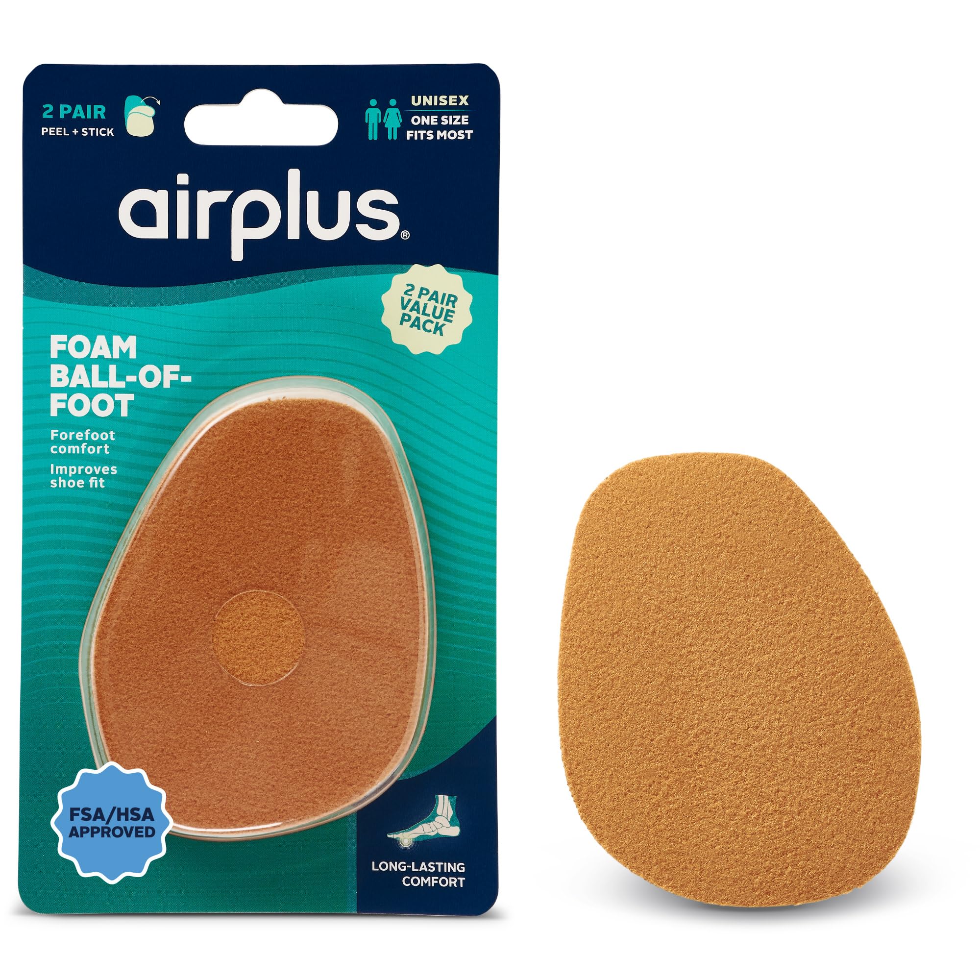 Airplus Ball-of-Foot Cushions-(FSA&HSA Eligible) Soft Foam Pads for Forefoot Comfort, Slippage Prevention, and Improved Fit - Perfect for High Heels,