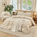 Couverture de couette rayée 100% Linge de lit en coton lavé comme Super Soft Chic 3 Pcs Lin-Roi Blanc
