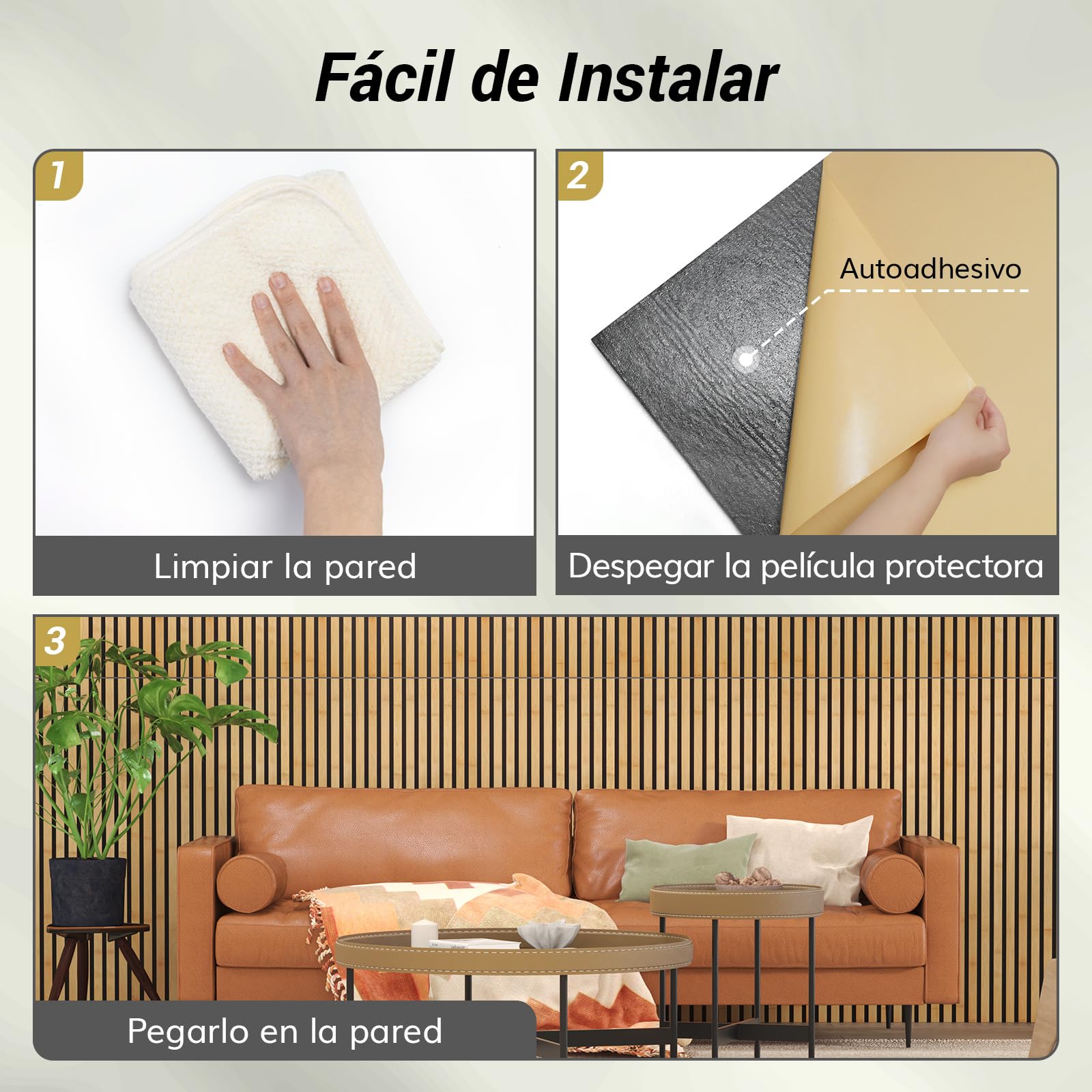 TONOR 4 Packs Paneles AcúSticos de Bambú para Paredes, 110x52x1,7 cm Paneles Insonorizantes Autoadhesivos, Paneles Insonorizantes para Paredes de TelevisióN, DecoracióN de Interiores, Hogar, Puertas