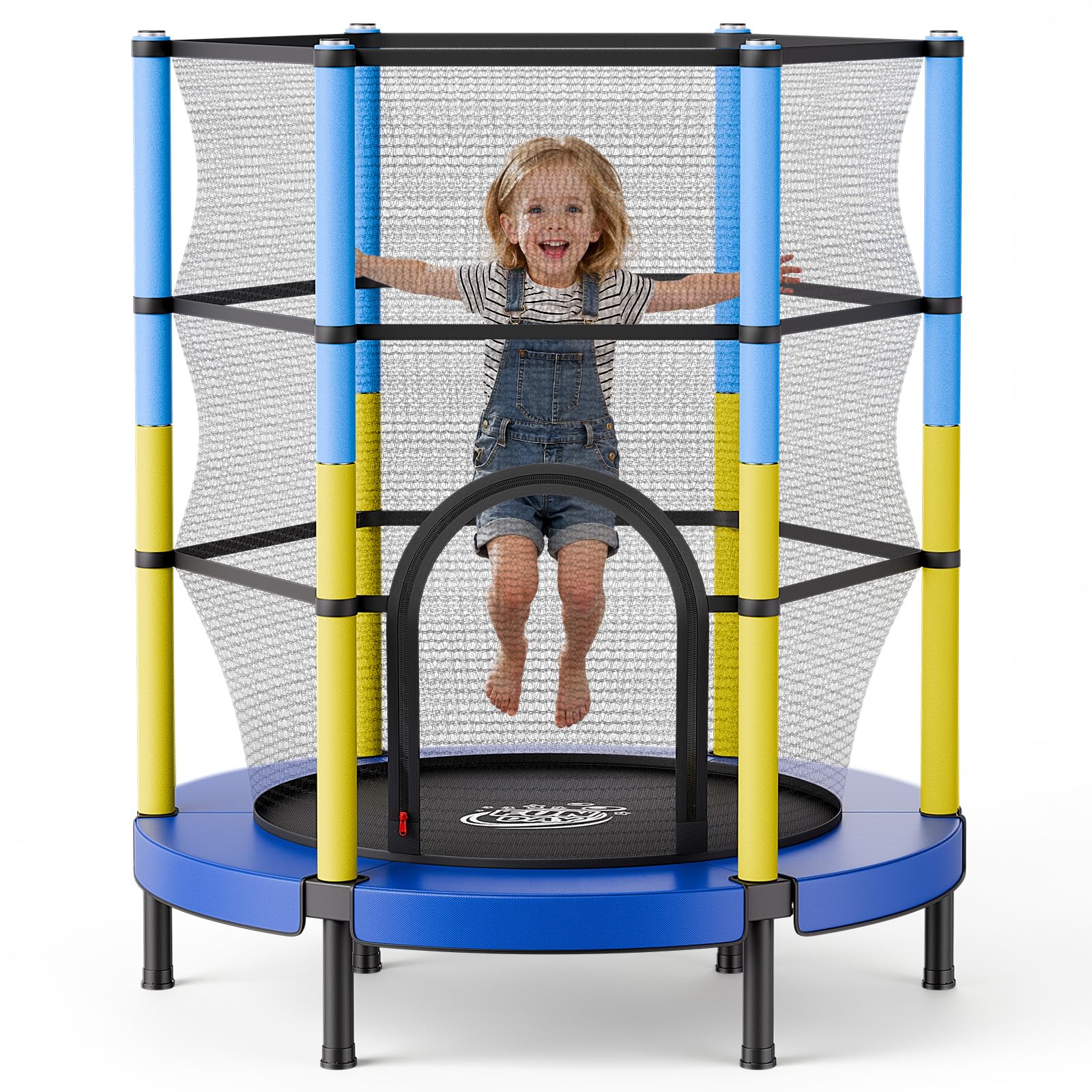 VEVOR Trampolino Elastico Giocattolo Bambini 142 cm Carico Dinamico 60 kg, Trampolino con Rete di Protezione a 360° per Salto, Struttura Rotonda, Gioco Ginnastico da Esterno Interno, Casa Cortile
