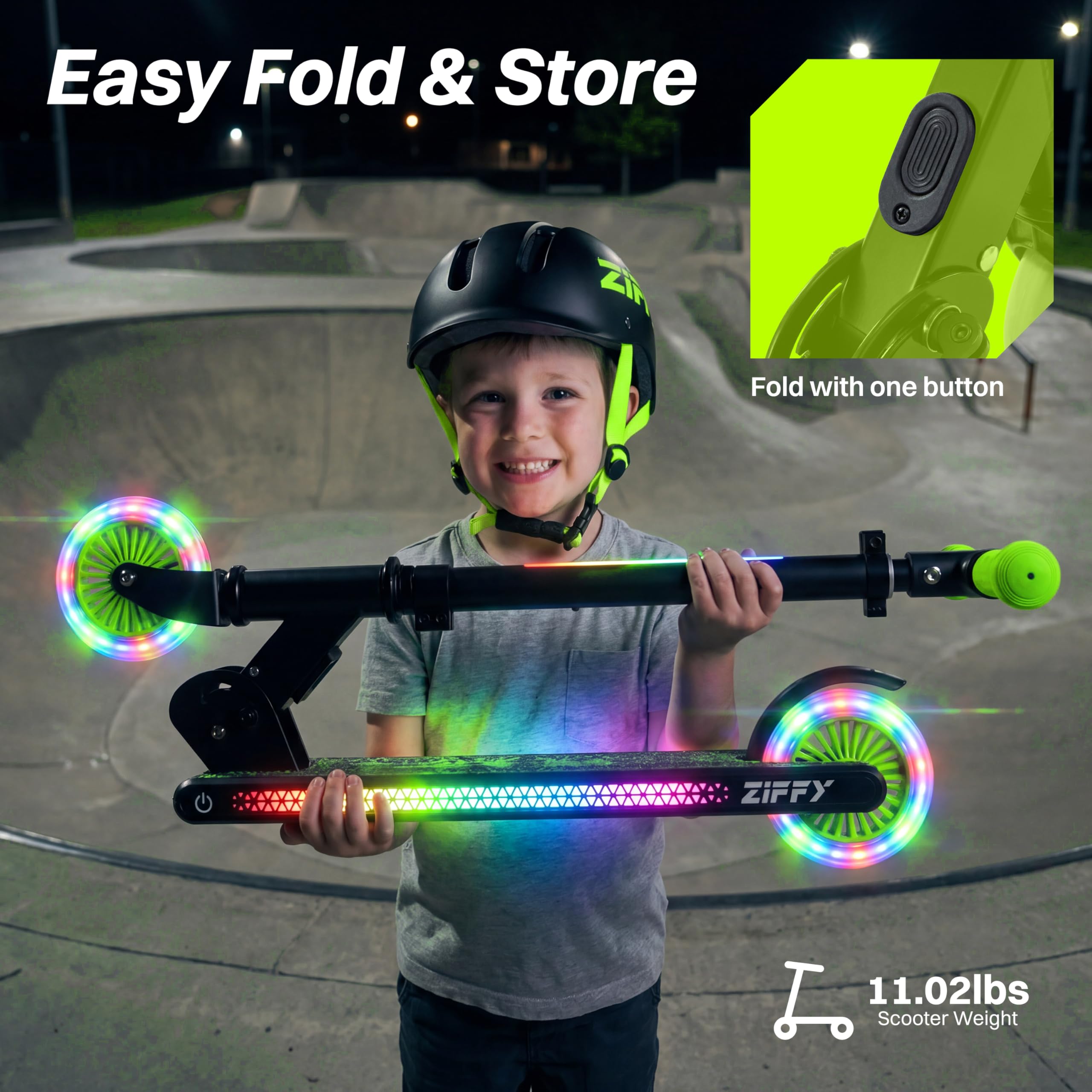 ZIFFY Dwukołowy świecący skuter Kickscooter zielony