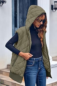 Olive green long puffer vest Clearance