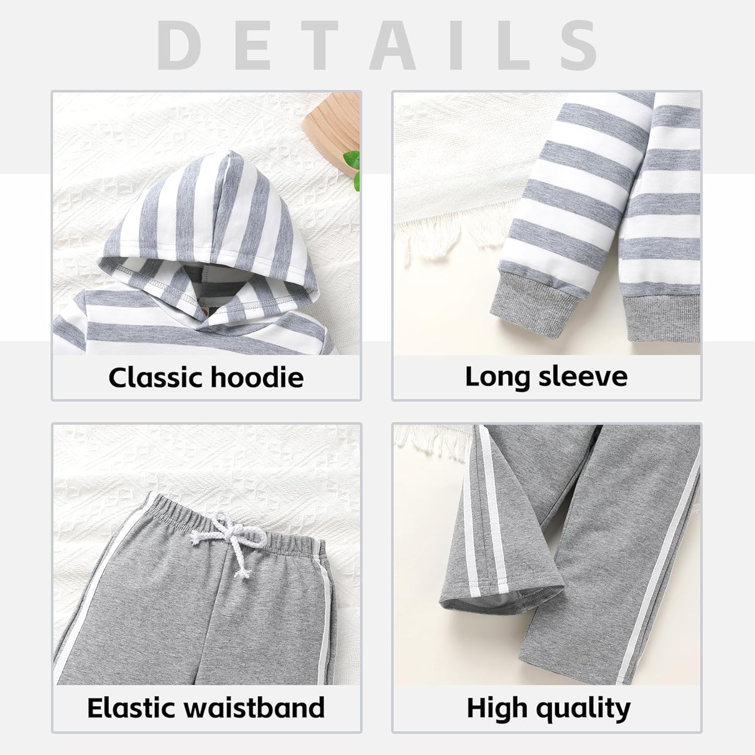 Happy Town Toddler Baby Boy Girl Clothes Long Sleeves Hoodie Striped Tops Jogger Sweatpants Fall Outfit Sets 2 Pcs - Image 4