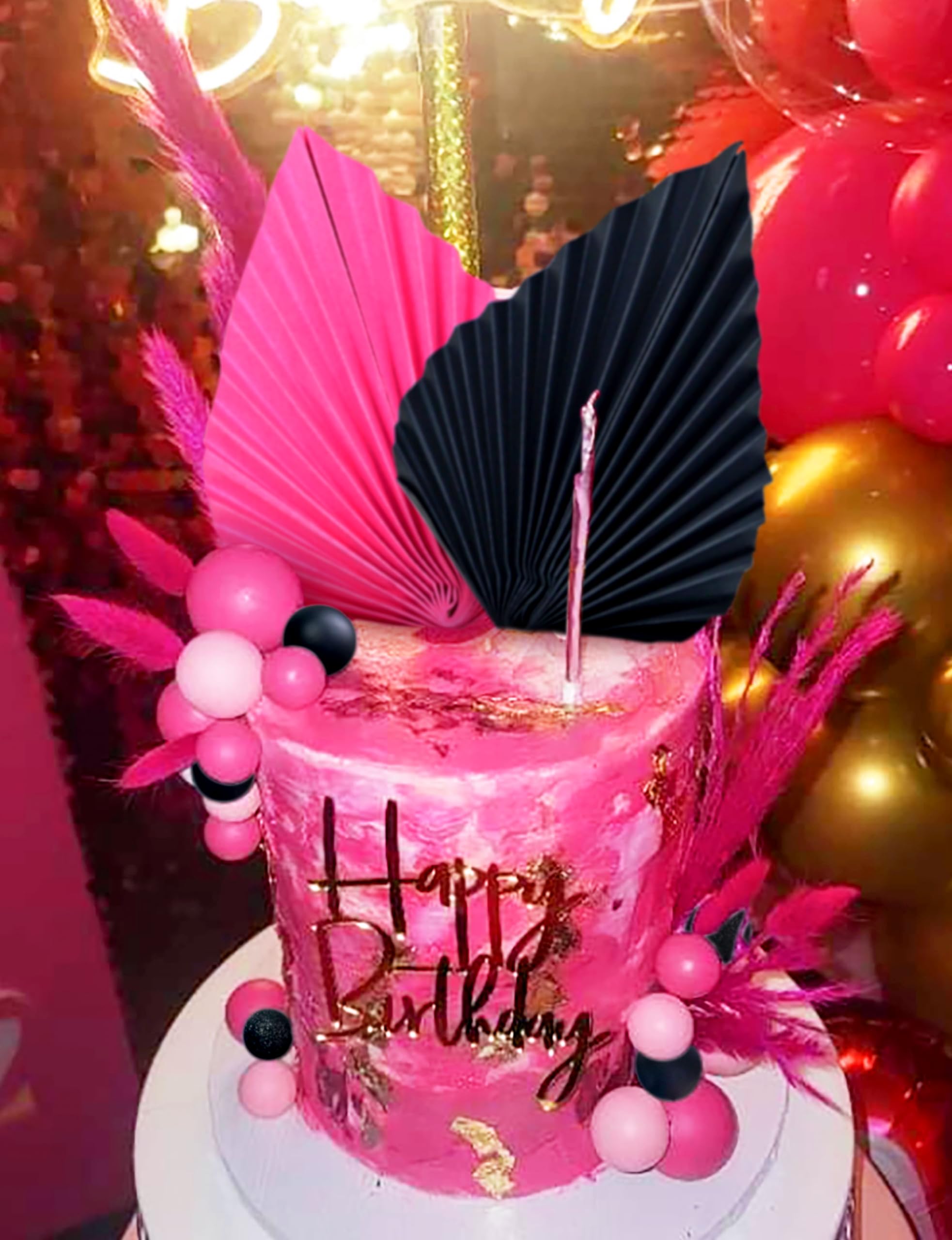 LaVenty Tortenaufsatz mit rosafarbenen und schwarzen Kugeln, für Hochzeit, Brautparty, Junggesellinnenabschied, Mädchenparty, Kuchendekorationen