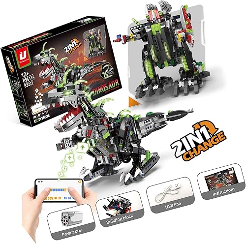 Uniniscien STEM - Kit de construcción de robot de dinosaurio 2 en 1, kit de construcción de robot de dinosaurio, compatible con programación Scratch