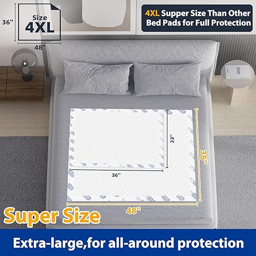 Miniatura 2 de Almohadillas de cama desechables extra grandes de 36 x 48 pulgadas (20 unidades) para adultos, almohadillas gruesas de alta calidad resistentes al