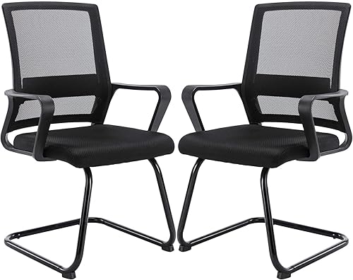 Wahson Juego de 2 sillas de oficina con respaldo de malla resistente, silla de sala de conferencias con respaldo medio y base de trineo, paquete de 2