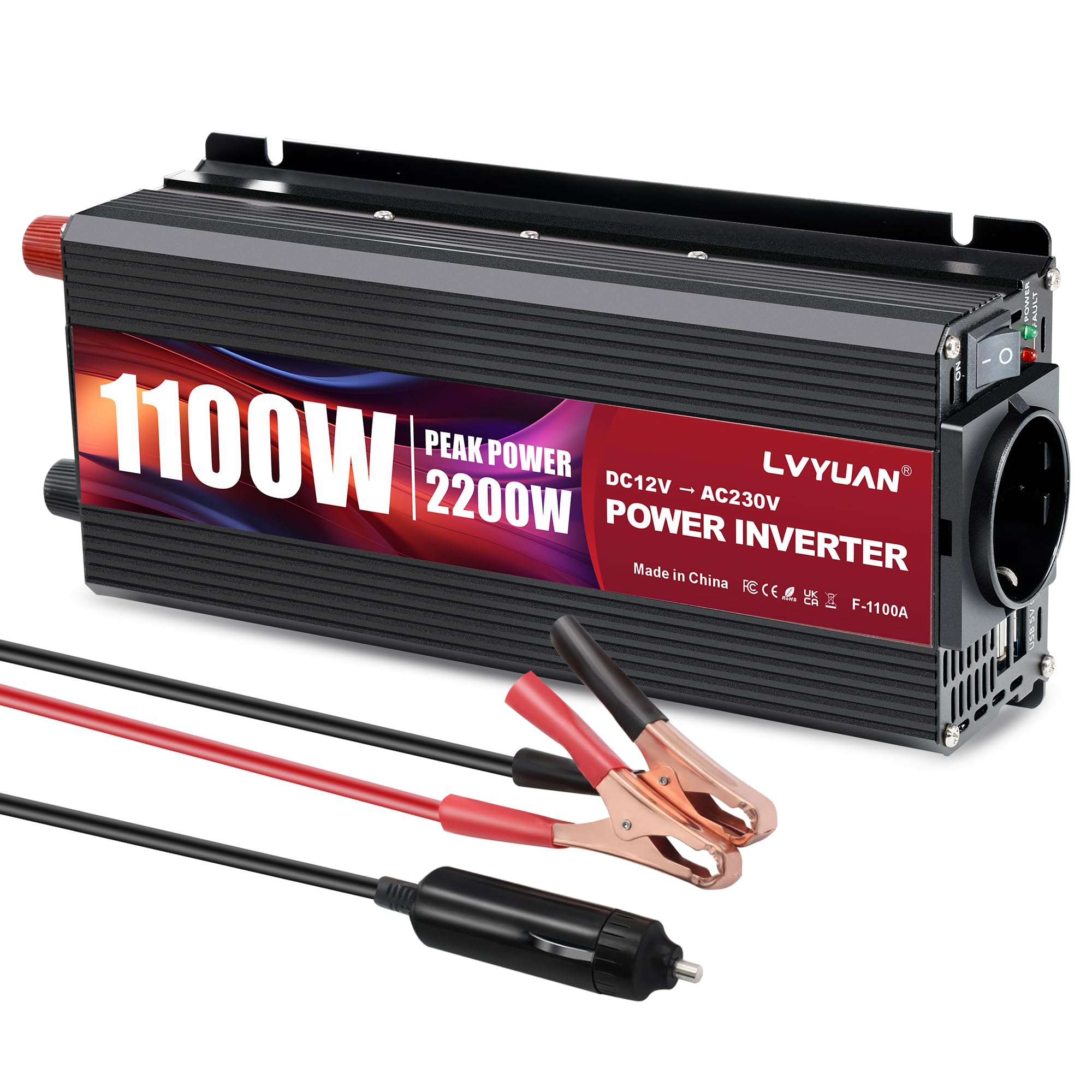 LVYUAN Przetwornik 12 V, 220 V, 1100 W/2200 W Transformator inwerterowy | Przetwornica napięcia falownika