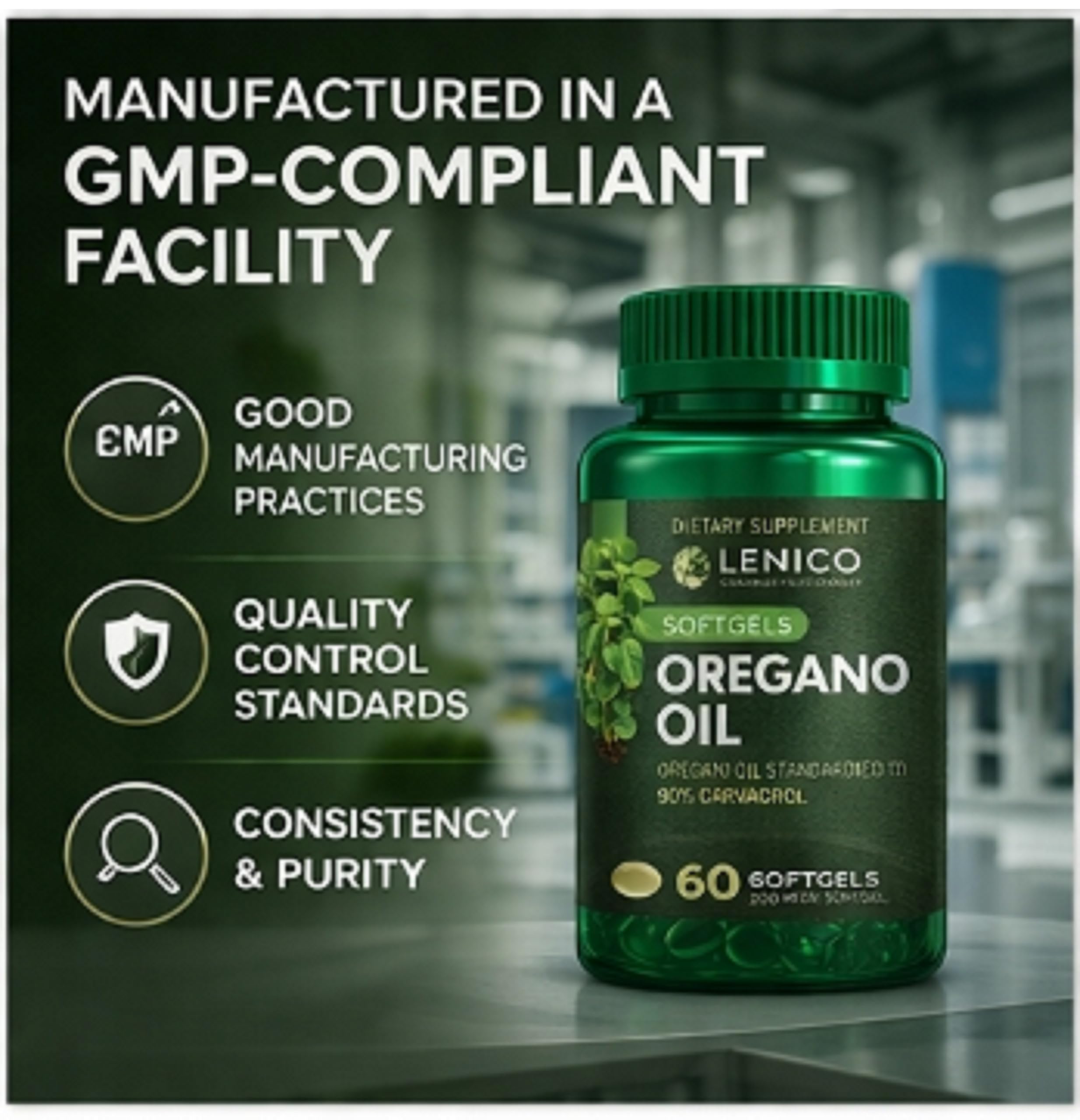 Lenico Comercializadora Oregano Oil Softgels 400 mg per Serving (60 Softgels) - 90% Carvacrol Standardized - Oregano Oil Capsules with Extra Virgin Olive Oil - Herbal Supplement for Daily Use — Amazon image 8