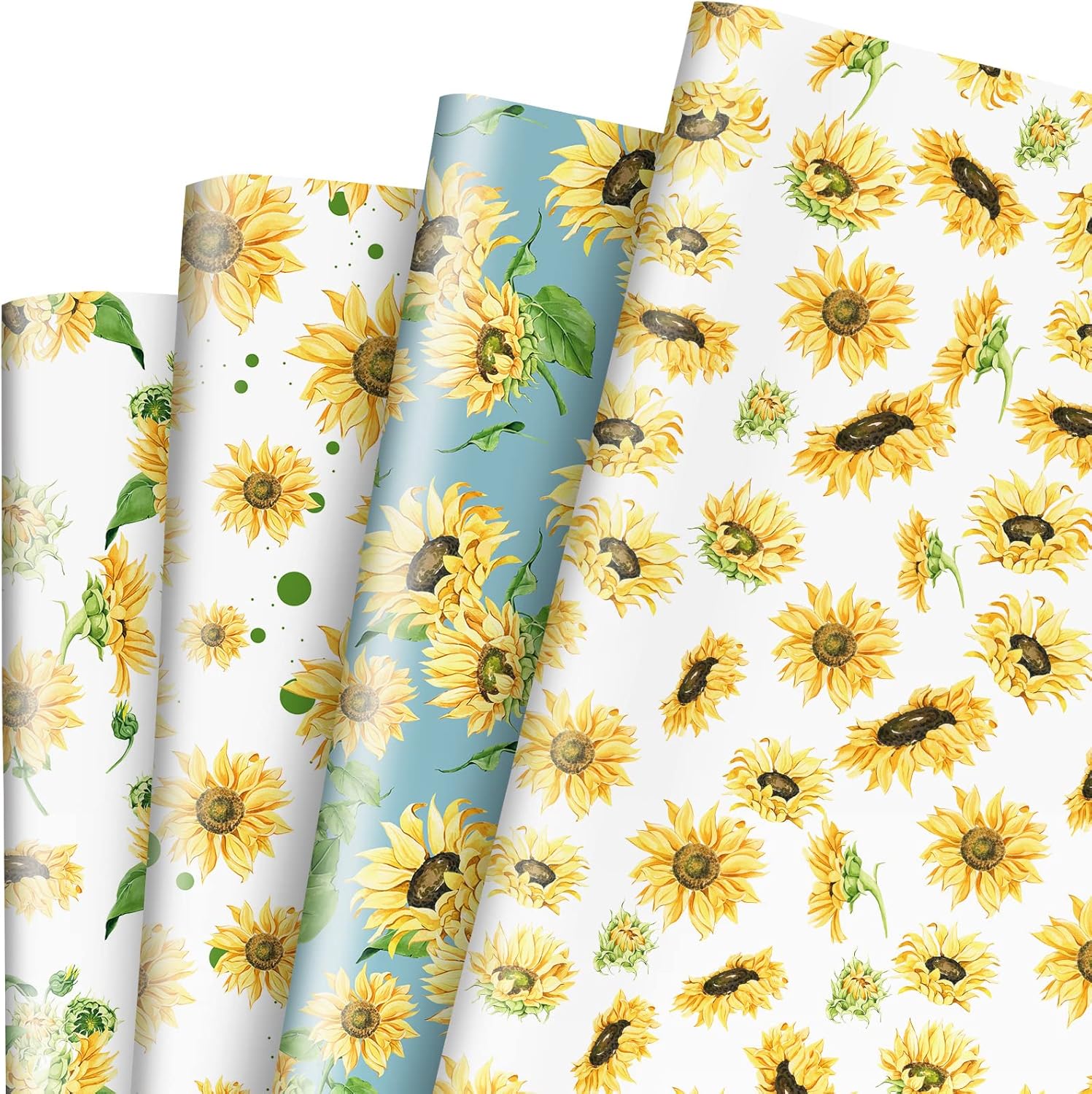 Whaline 12 Sheet Sunflower Wrapping Paper 4 Designs Vintage