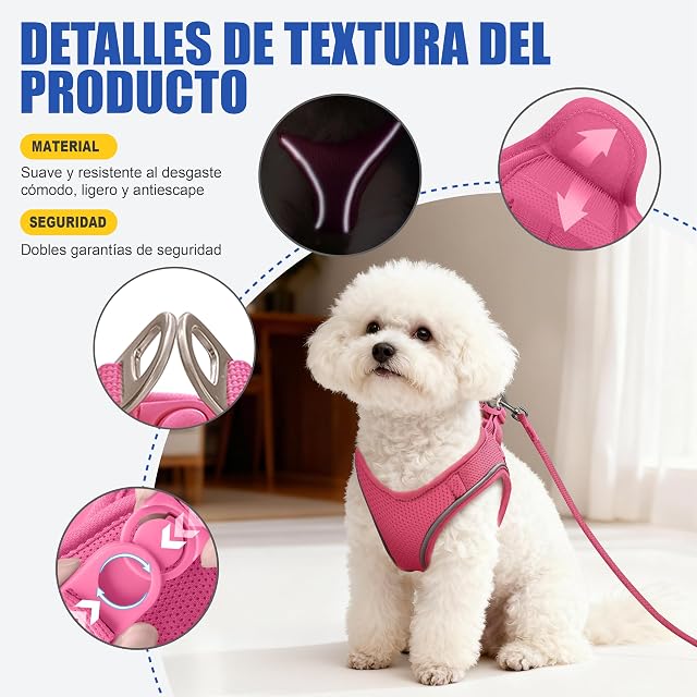 Foto 5 de 7 de Arnés para Gatos con Correa 255cm S (Pecho 39-47cm) Rosa