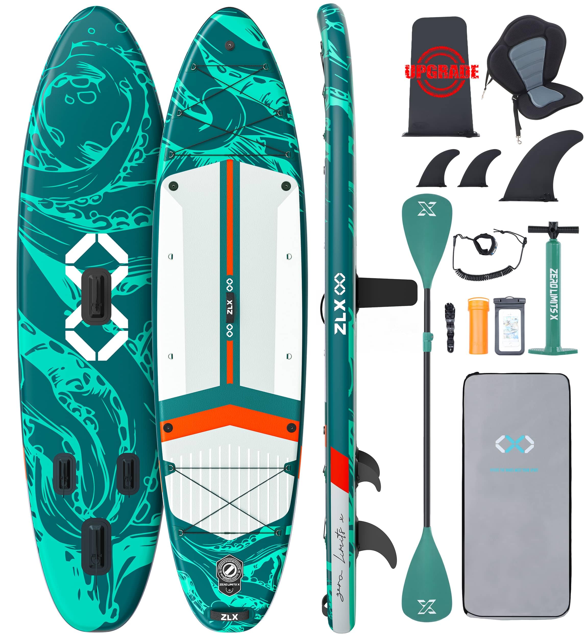 ZLX 350 CM Tabla de Paddle Inflable para Todos los Niveles, Adultos y jóvenes.Diseño Amplio para Estabilidad, Cubierta Antideslizante,Remo Ajustable