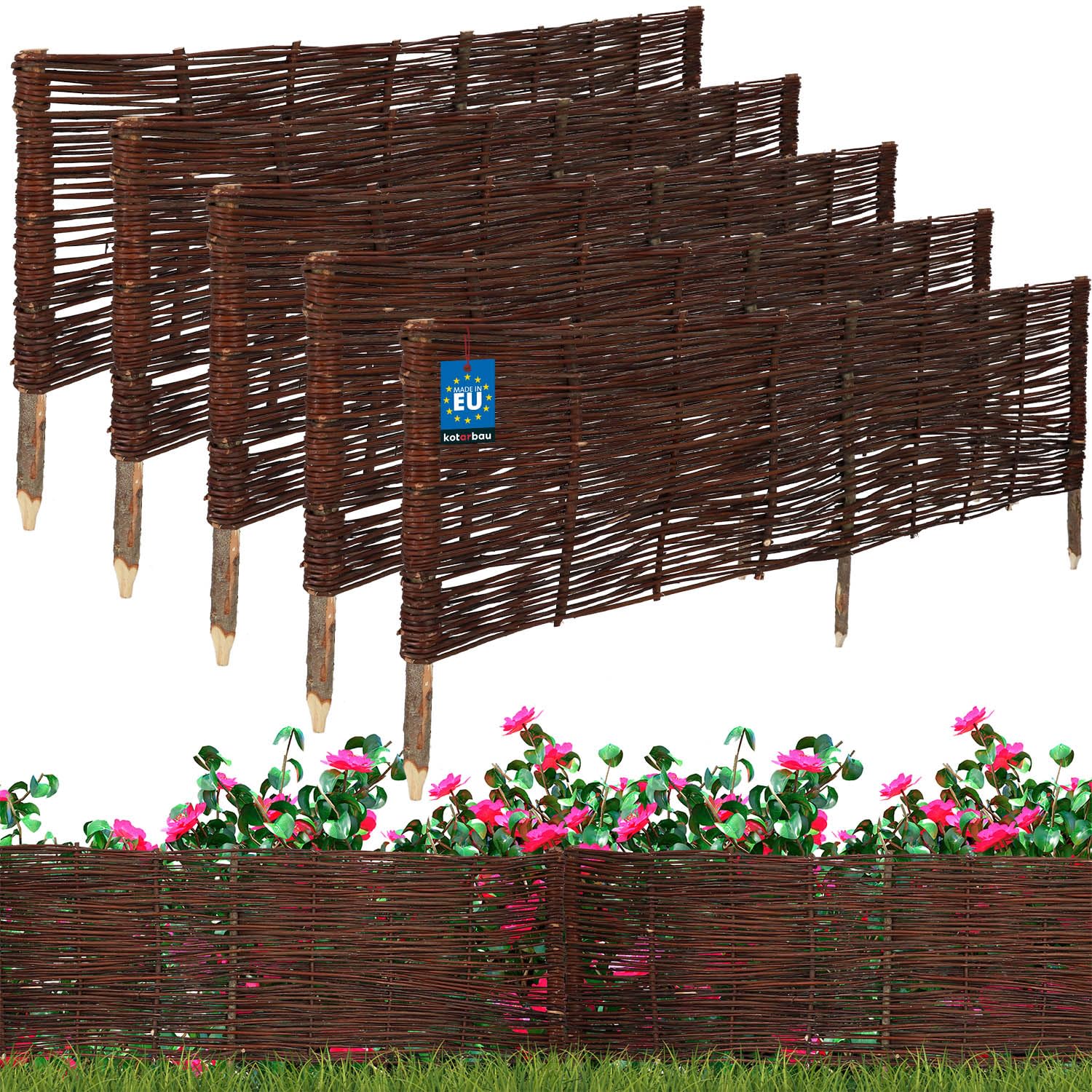 KOTARBAU® Płotek Ogrodowy Wiklinowy - 120 X 40 CM - Płot Wbijany - Palisada - Obrzeże - Zestaw 5 SZT