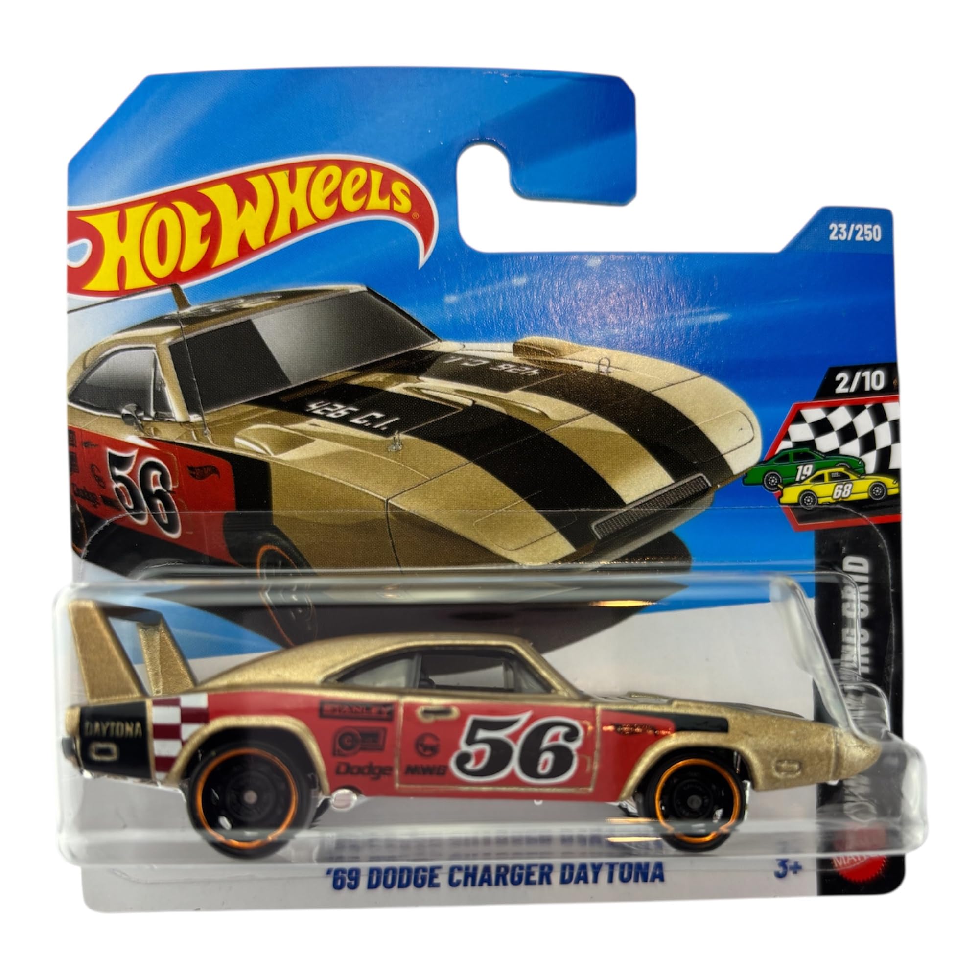Hot Wheels, '69 Dodge Charger Daytona, HW Starting Grid 2/10, JJH97, Short Card, Golden Muscle Car in 1:64 Scale, Mattel 2026