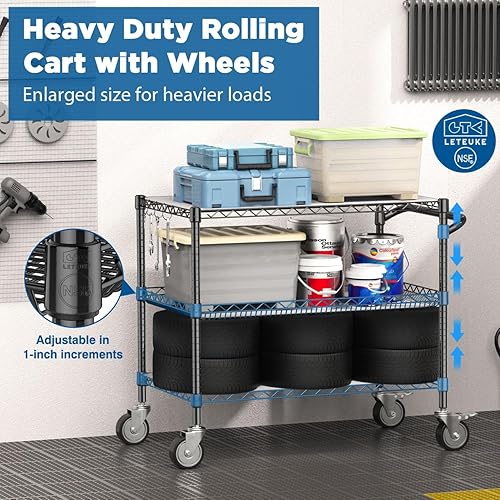 Miniatura 2 de Leteuke Carrito rodante de 3 niveles resistente con ruedas, certificado NSF, capacidad de 1120 libras, carrito utilitario rodante de grado comercial