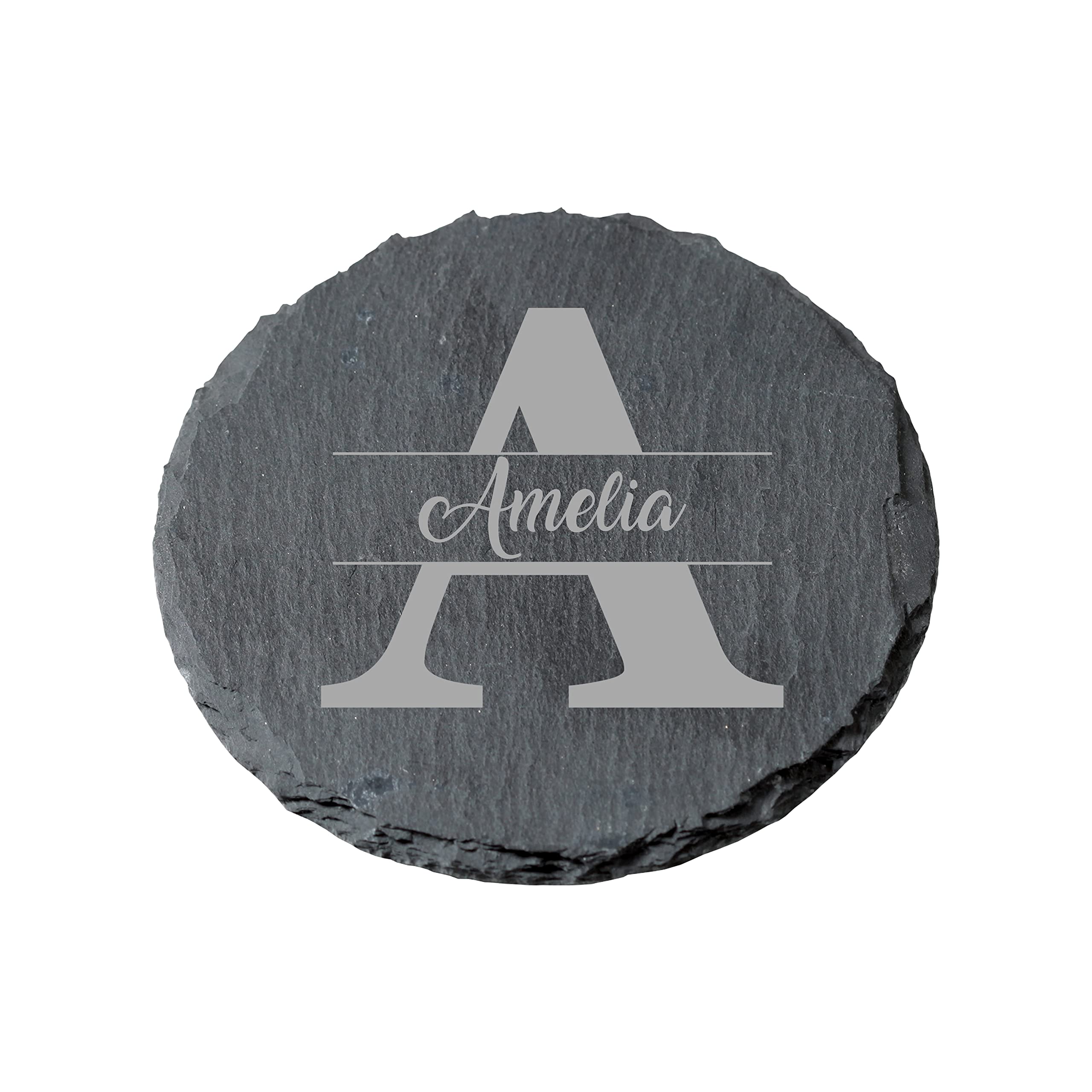 Girls Round Pb Tech Personalised Engraved Slate Coaster, Personalised Floral Coaster Stylish Initial With Name, Customised Gift For Valentine’s, Birthday, Christmas Day For Mom, Dad, Kids, Friends Or