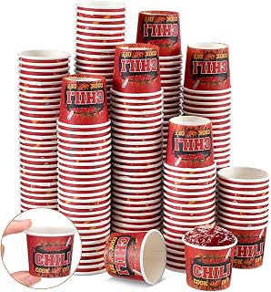 Chili Cook off Tasting Cups mini Chili Portion Paper Disposable Food Sample Cups for Competition Mexican Party cooking Supplies(2 oz,100)
