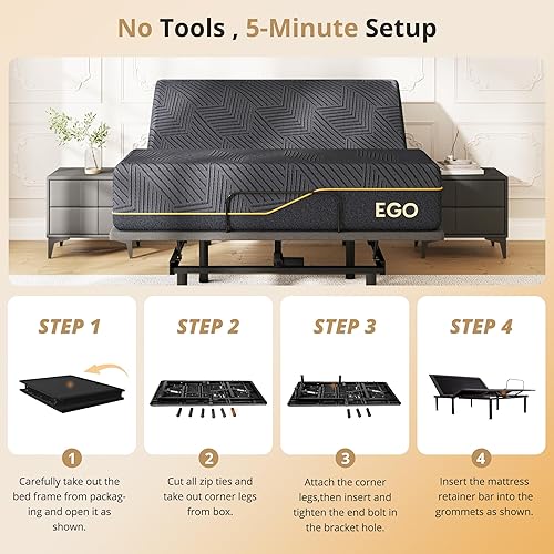 Miniatura 6 de EGOHOME Base de cama ajustable Split King con motor silencioso, base de cama eléctrica ergonómica con control remoto inalámbrico, inclinación de
