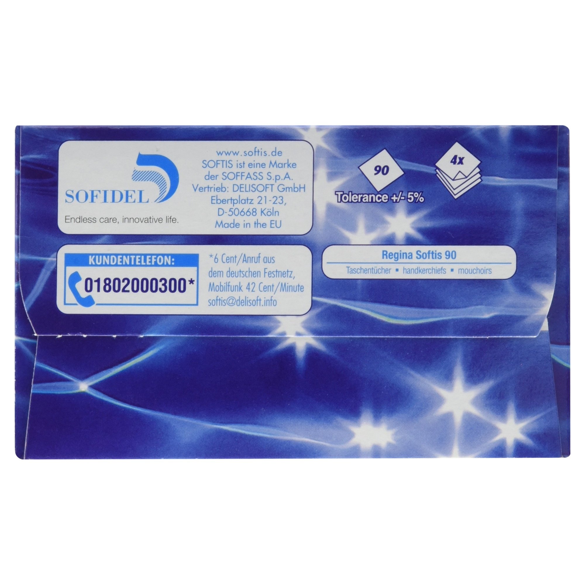 Softis Taschentuch Box, 90 Stück, Zellstoff, 1-lagig, Schachtel