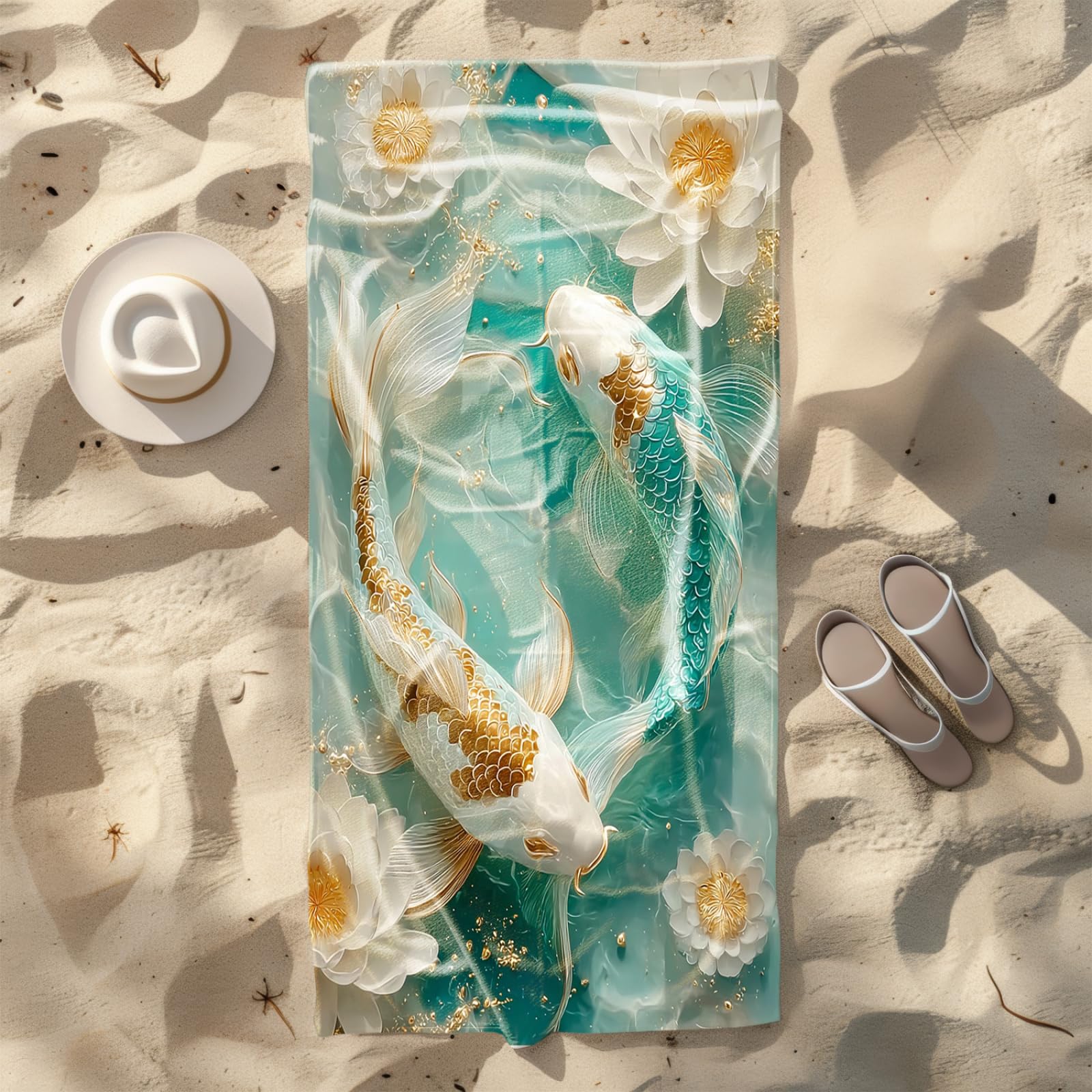 Générique Serviette Microfibre Plage Poisson Doré Vert Blanc