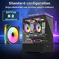 Vista 2 de Carcasa Micro ATX, carcasa MATX, ITX para PC con ventilador ARGB de 2 x 120 mm preinstalado, panel frontal y lateral de vidrio templado panorámico