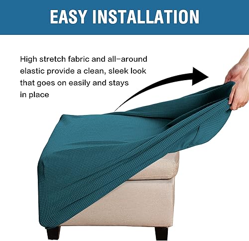 Miniatura 6 de Fundas otomanas cuadradas de jacquard, fundas otomanas, protector de taburete de almacenamiento plegable, parte inferior elástica, elástico de alta