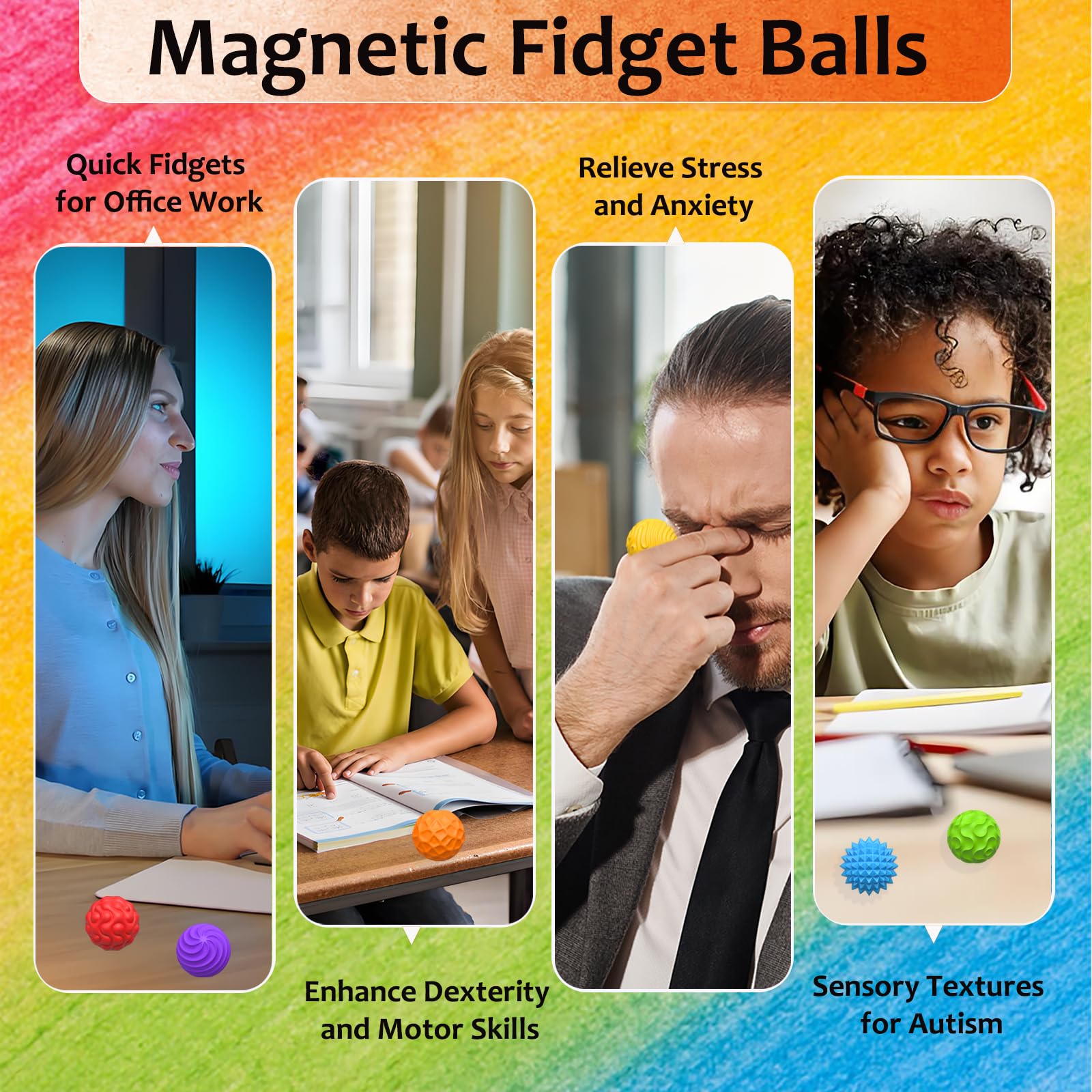 Magnetyczne zabawki Fidget Toys, 6 sztuk, silikonowe kulki antystresowe, zabawki sensoryczne, magnetyczne przyciąganie, piłki antystresowe, dla autyzmu, ADHD