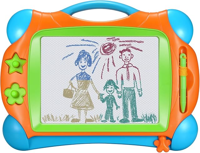 Banne Bon Magnetic Drawing Doodle Board for Kids Toddlers 14Inch Colorful Travel Size Erasable Sketching Pad Toys for Writing Painting and Learning (Multicolored)