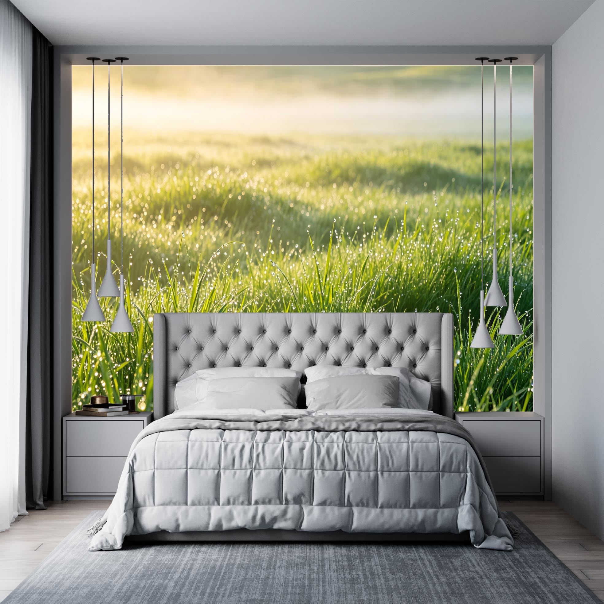 Carta Da Parati 3D Paesaggio Con Gocce Di Rugiada In Un Prato Murale Panoramico In Tessuto Non Tessuto Poster Da Parete Per Soggiorno E Camera Da Letto Decorazione Personalizzata Per La Casa Non Ade