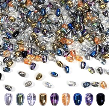 300pcs Glass Crystal Teardrop Beads 6X9mm Drop Glass Spacer Beads Colorful Clear Electroplated Color Crystal Beads for DIY Jewelry Bracelet Making Drop