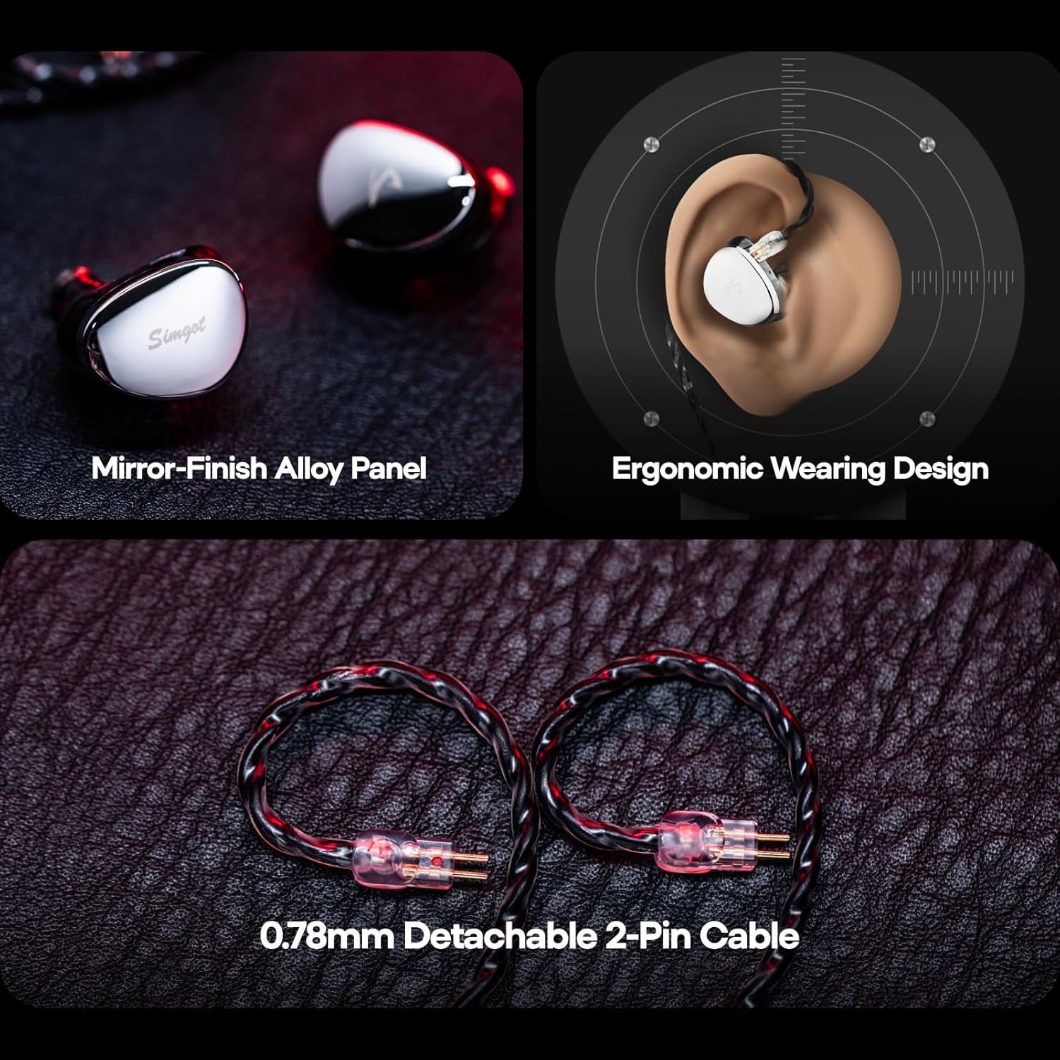 SIMGOT EG280 in-Ear Monitor, 1DD+1 Planar HiFi Wired Gaming IEM Earphone with Microphone, 1.7m Long Detachable 2-Pin OFC Cable, with USB-C Adapter, for FPS Games Audiophile Musician