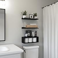 Vista 2 de WOPITUES Estantes flotantes para pared con estante de cubo, estantes de pared con riel de metal para decoración de baño, organizadores