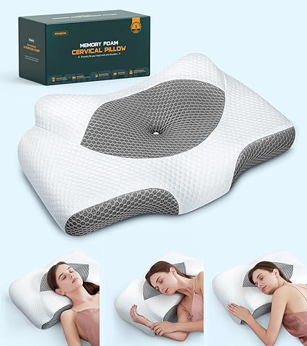 Famedio Almohada cervical ajustable para aliviar el dolor de cuello, almohadas de espuma viscoelástica de contorno hueco más apoyo, almohadas