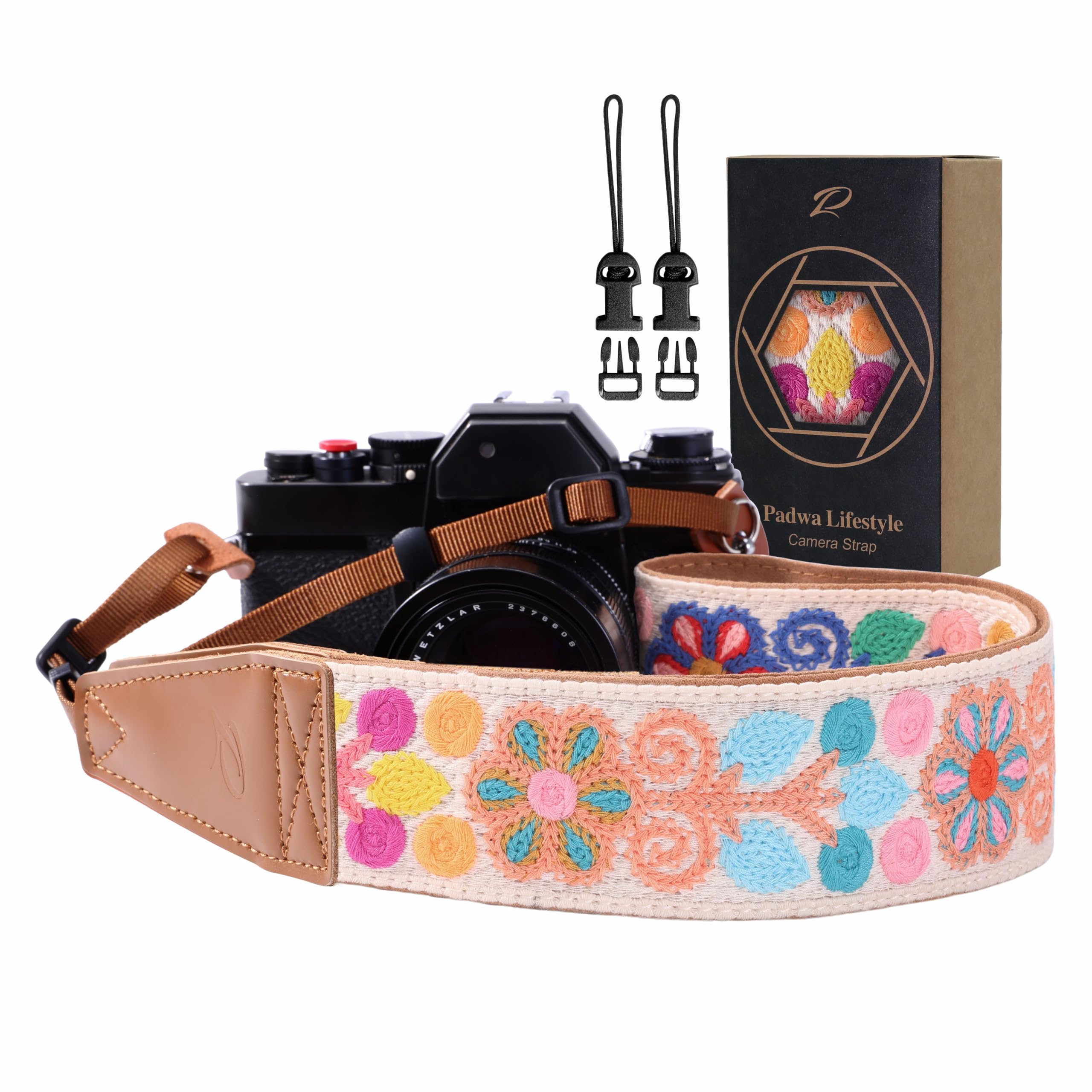 Padwa Lifestyle Tracolla per fotocamera, 5,1 cm, in pelle pieno fiore, per fotografi