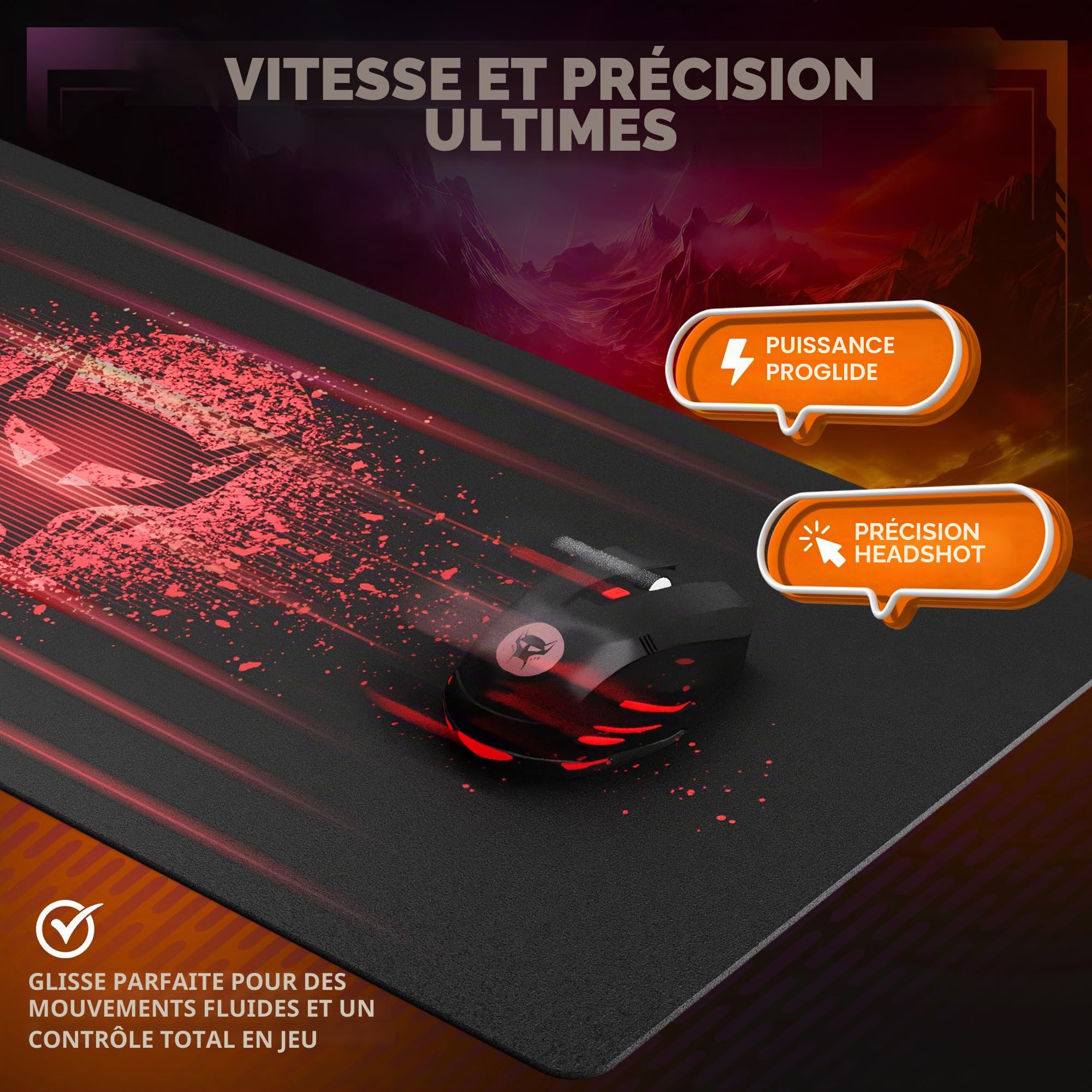 BEASTCOM Hero X2000 Tapis de Souris Gaming XL, Rouge - Grande Taille (900x400mm) - Optimisé pour Gamer avec Base en Caoutchouc Antidérapante - Tissu Résistant, Plus de Confort au Poignet