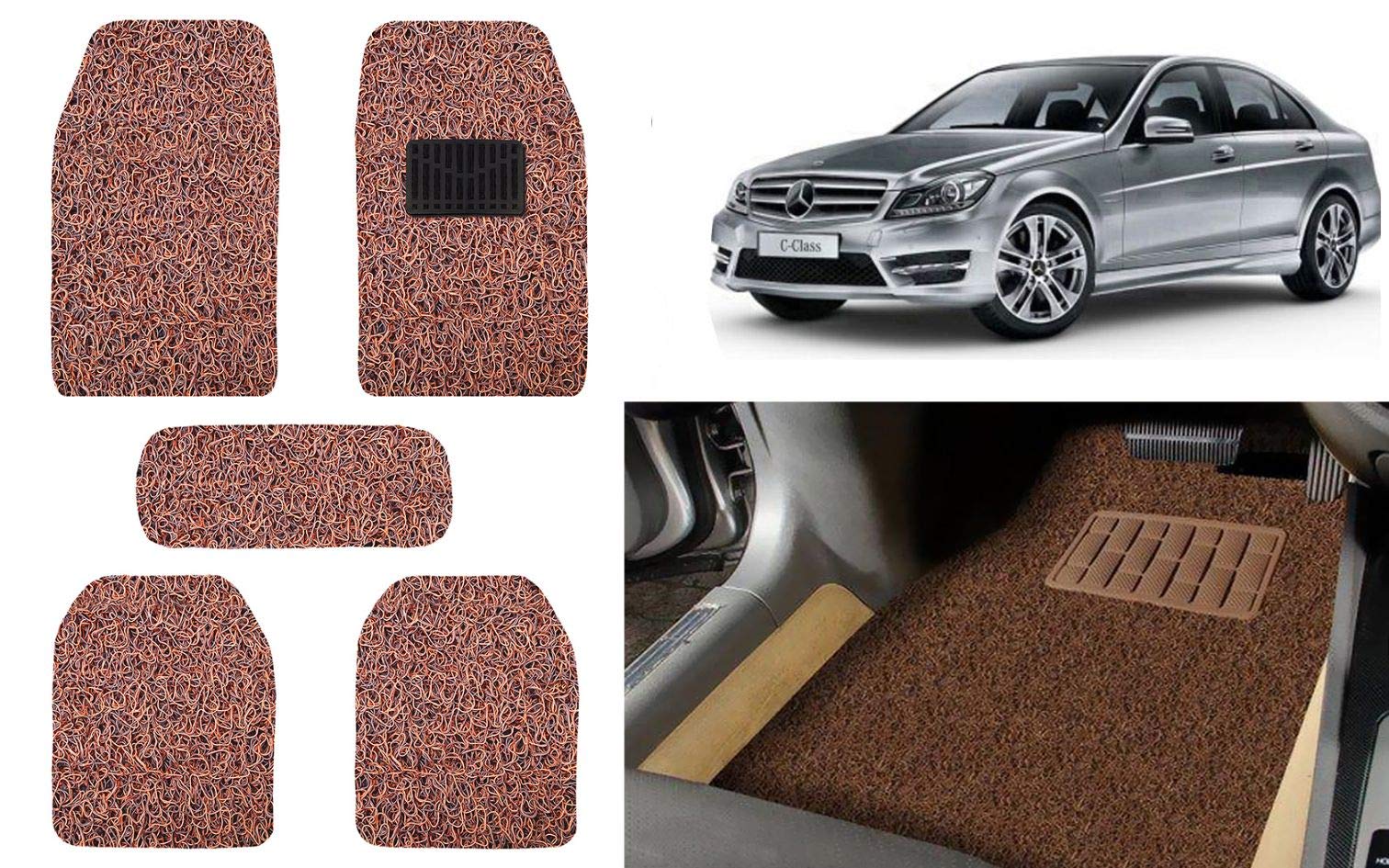 Selifaur - 12mm Heavy Duty Anti Slip Noodle Nomad Style Coffee Brown Set of 5 Pcs Car Floor Mat for Mercedes Benz C-Class